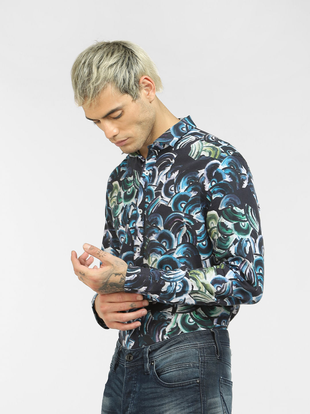 Blue Abstract Print Full Sleeves Shirt