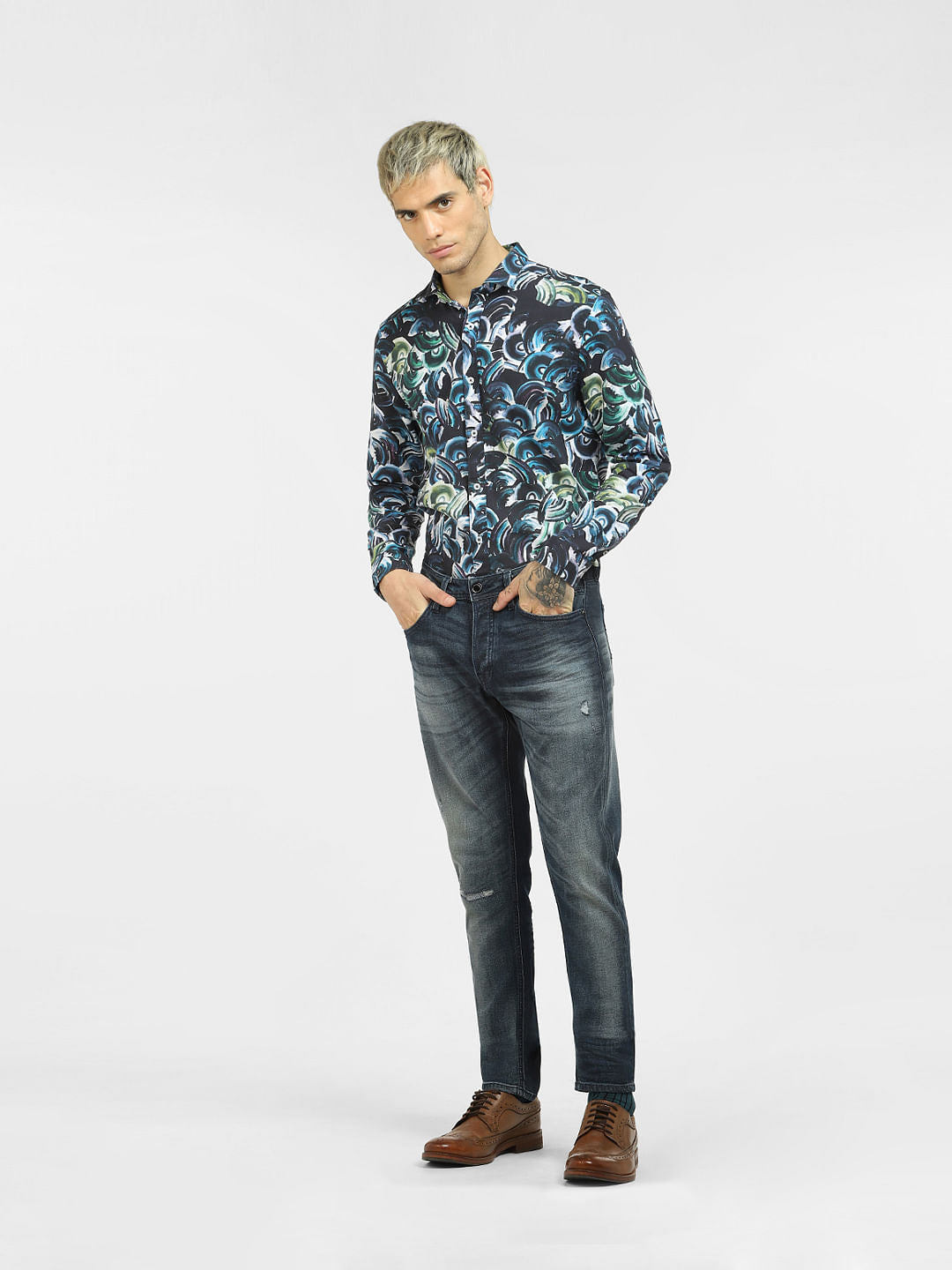 Blue Abstract Print Full Sleeves Shirt