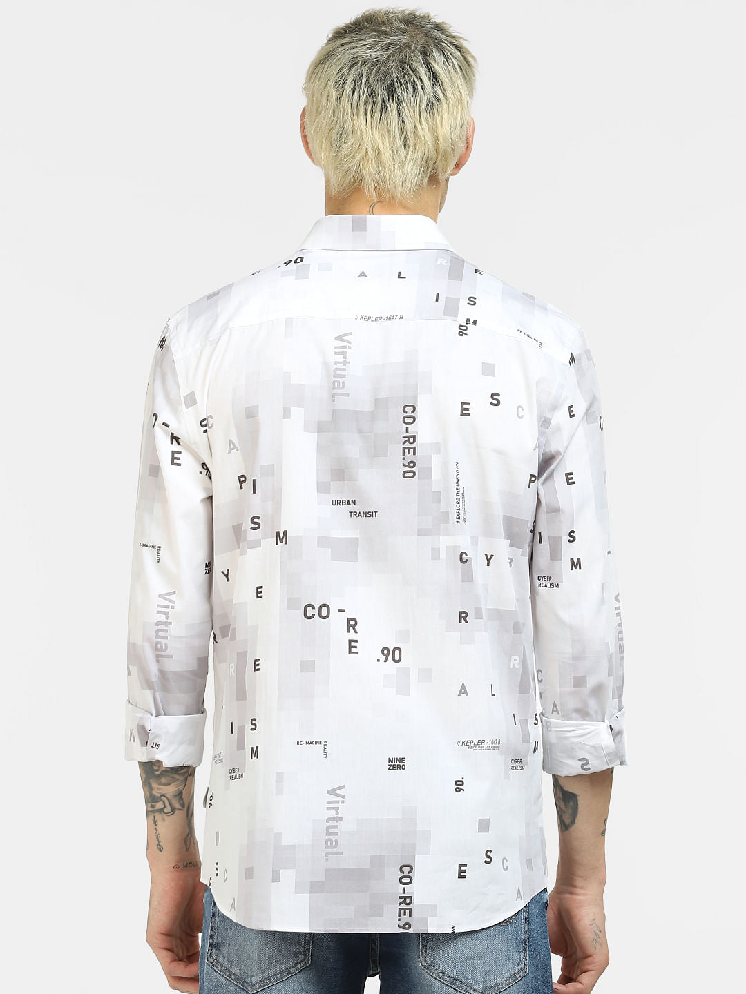White Printed Full Sleeves Shirt