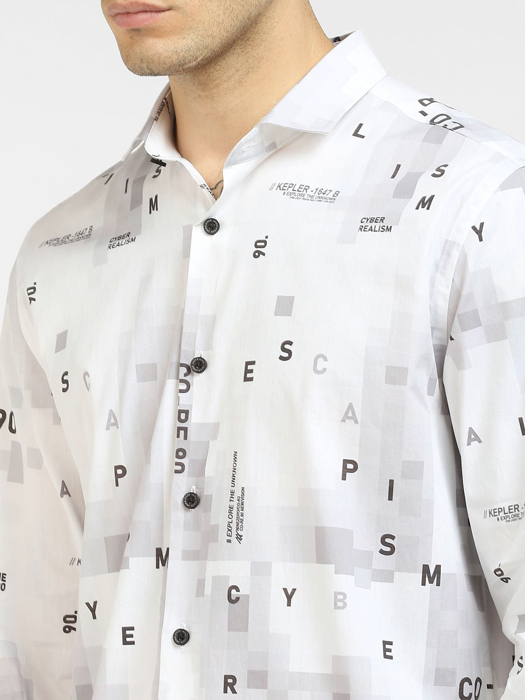 White Printed Full Sleeves Shirt