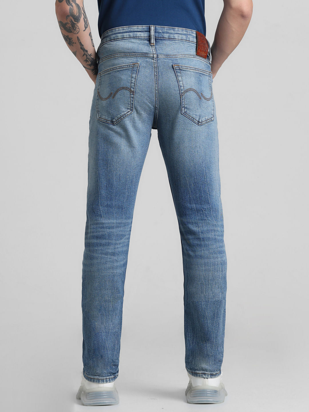 Blue Mid Rise Washed Clark Regular Fit Jeans