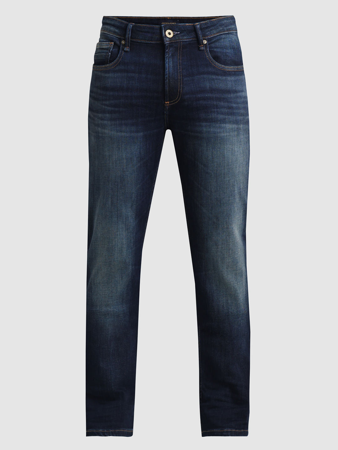 Dark Blue Mid Rise Washed Clark Regular Fit Jeans