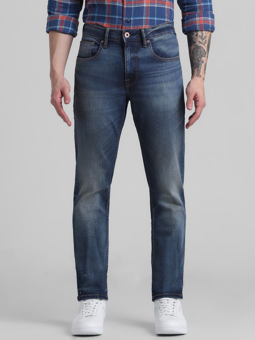 Dark Blue Low Rise Washed Slim Fit Jeans
