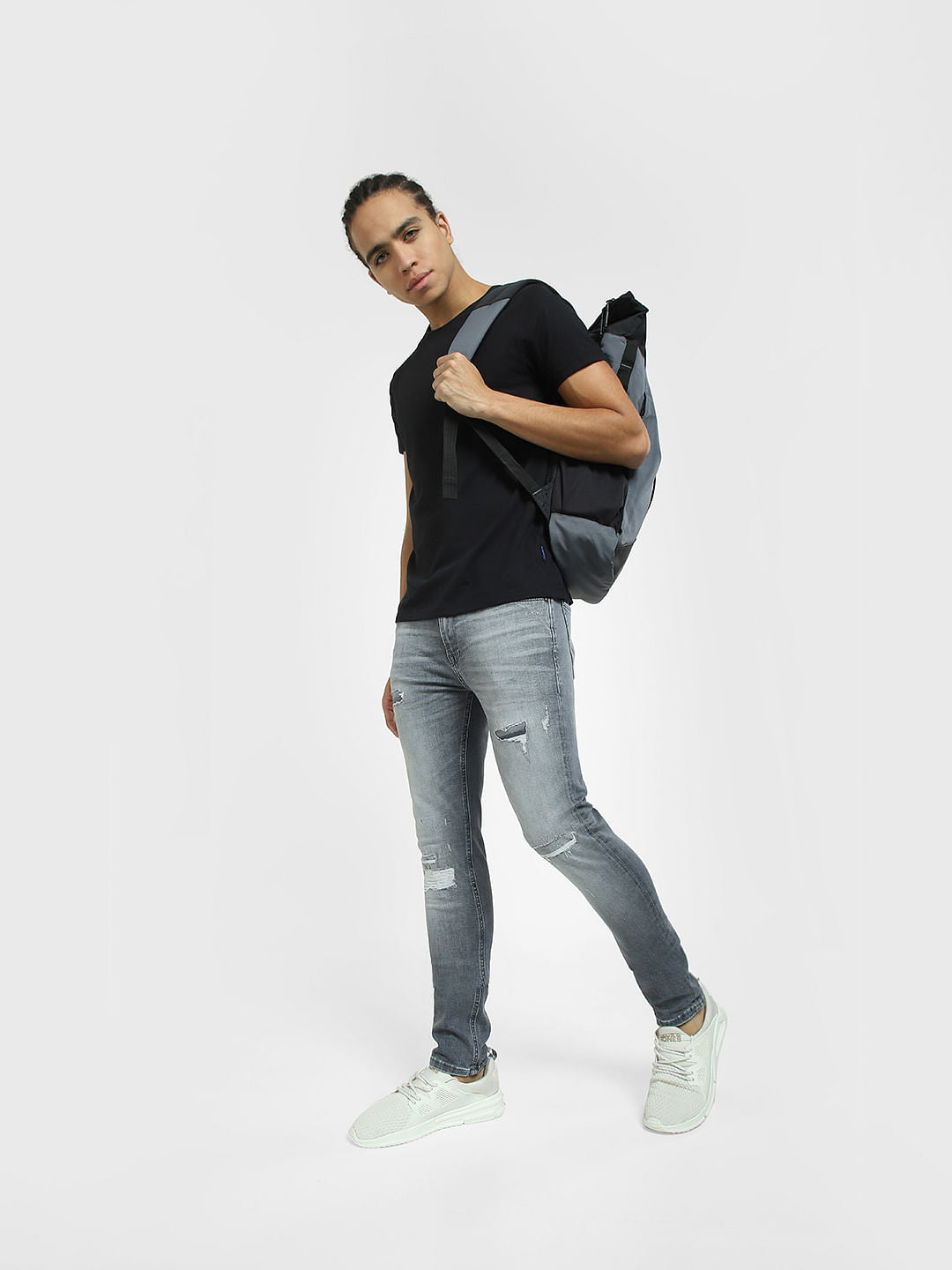 Grey Low Rise Distressed Liam Skinny Jeans