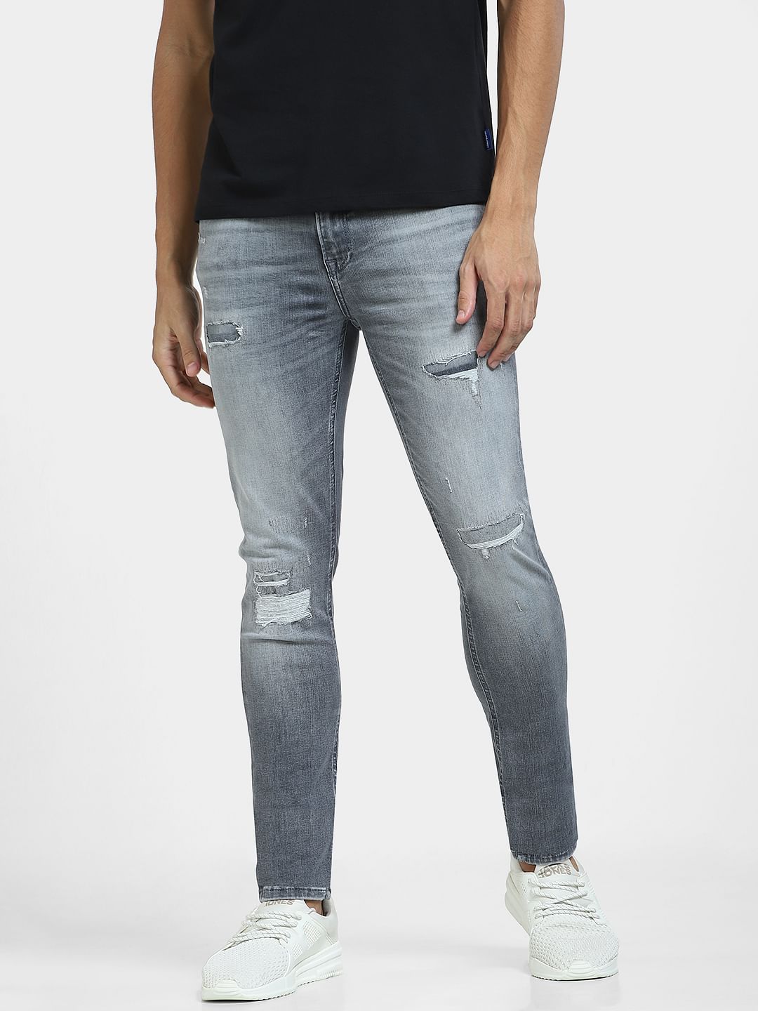 Grey Low Rise Distressed Liam Skinny Jeans