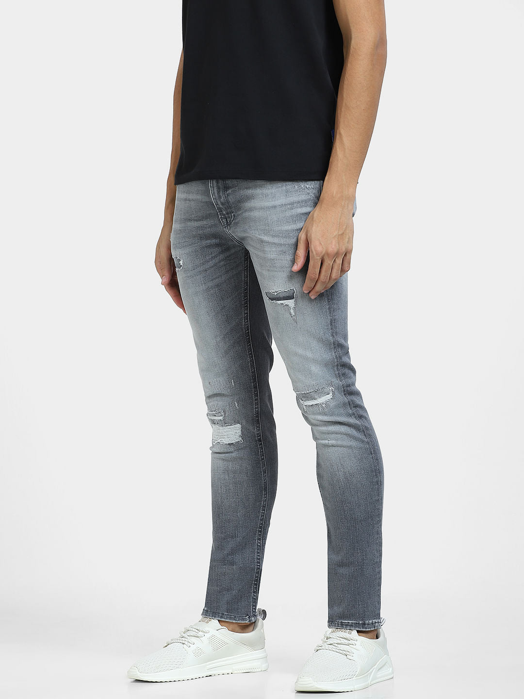 Grey Low Rise Distressed Liam Skinny Jeans