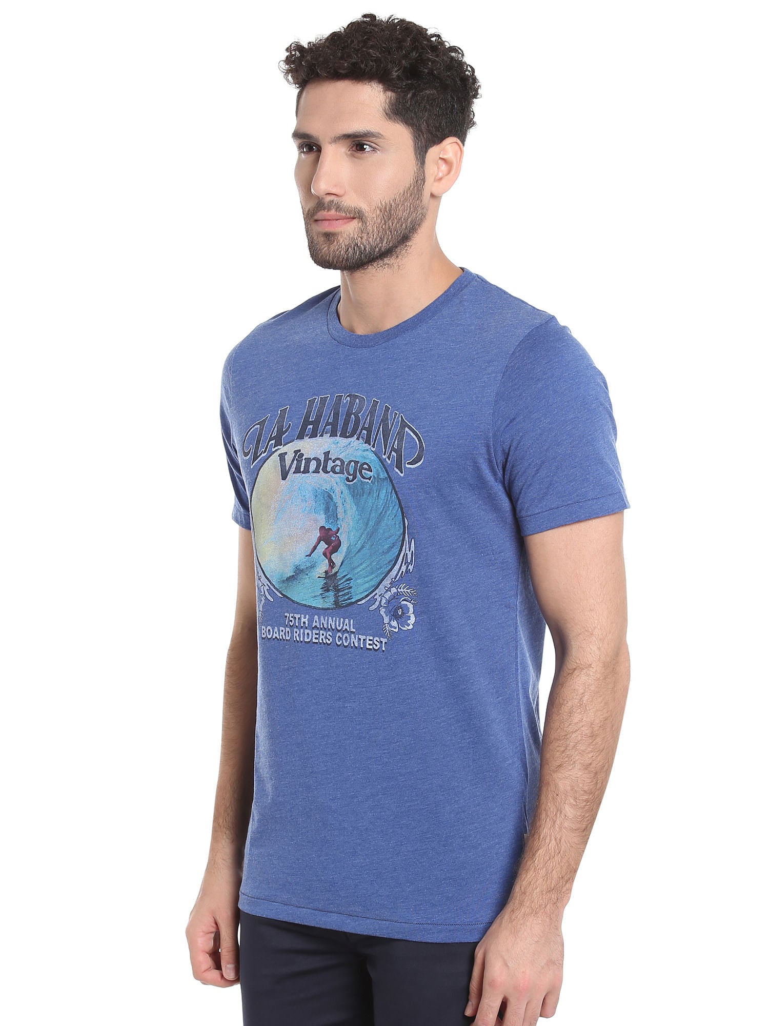 Blue Graphic Print Crew Neck T-Shirt