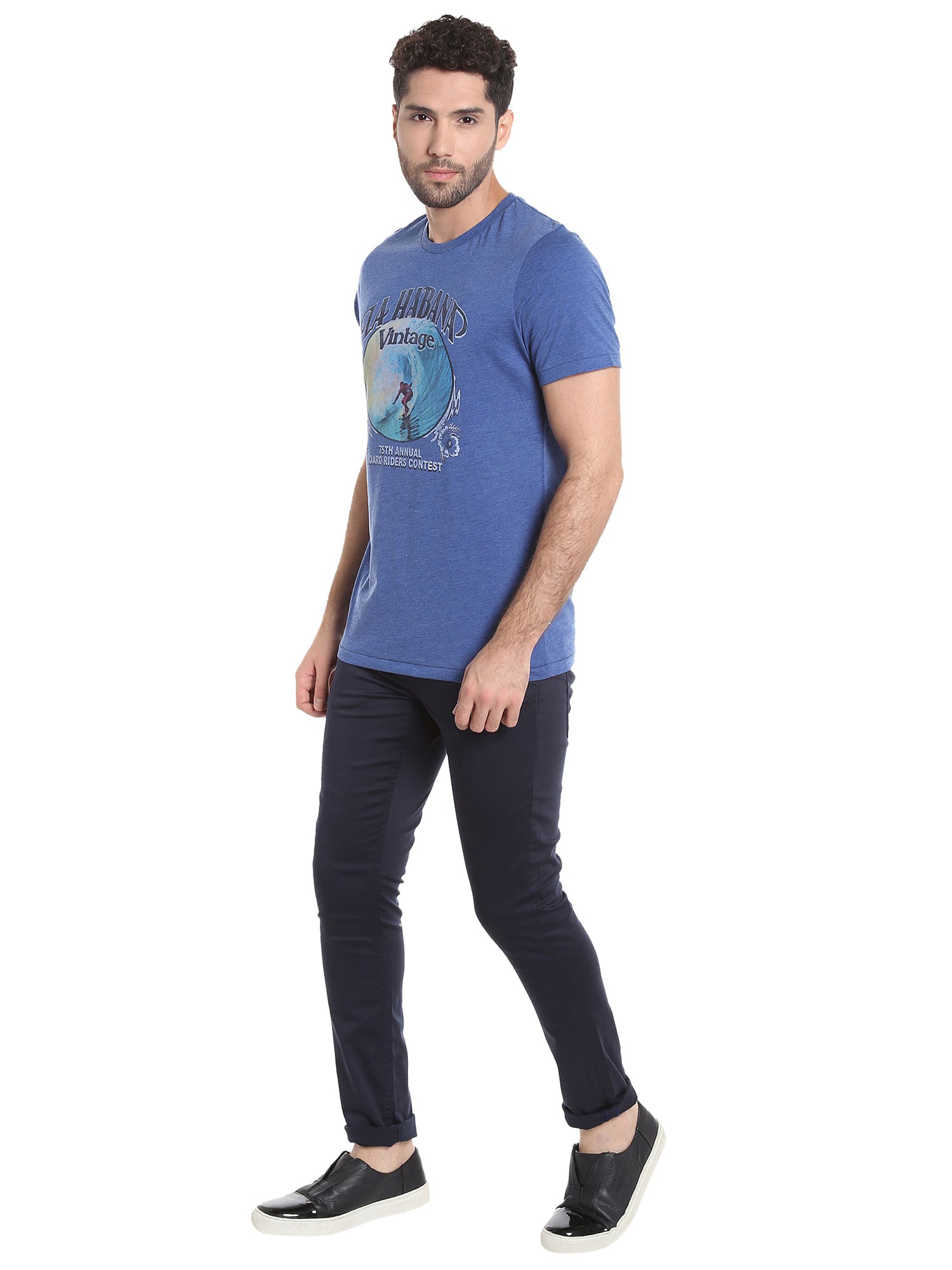 Blue Graphic Print Crew Neck T-Shirt