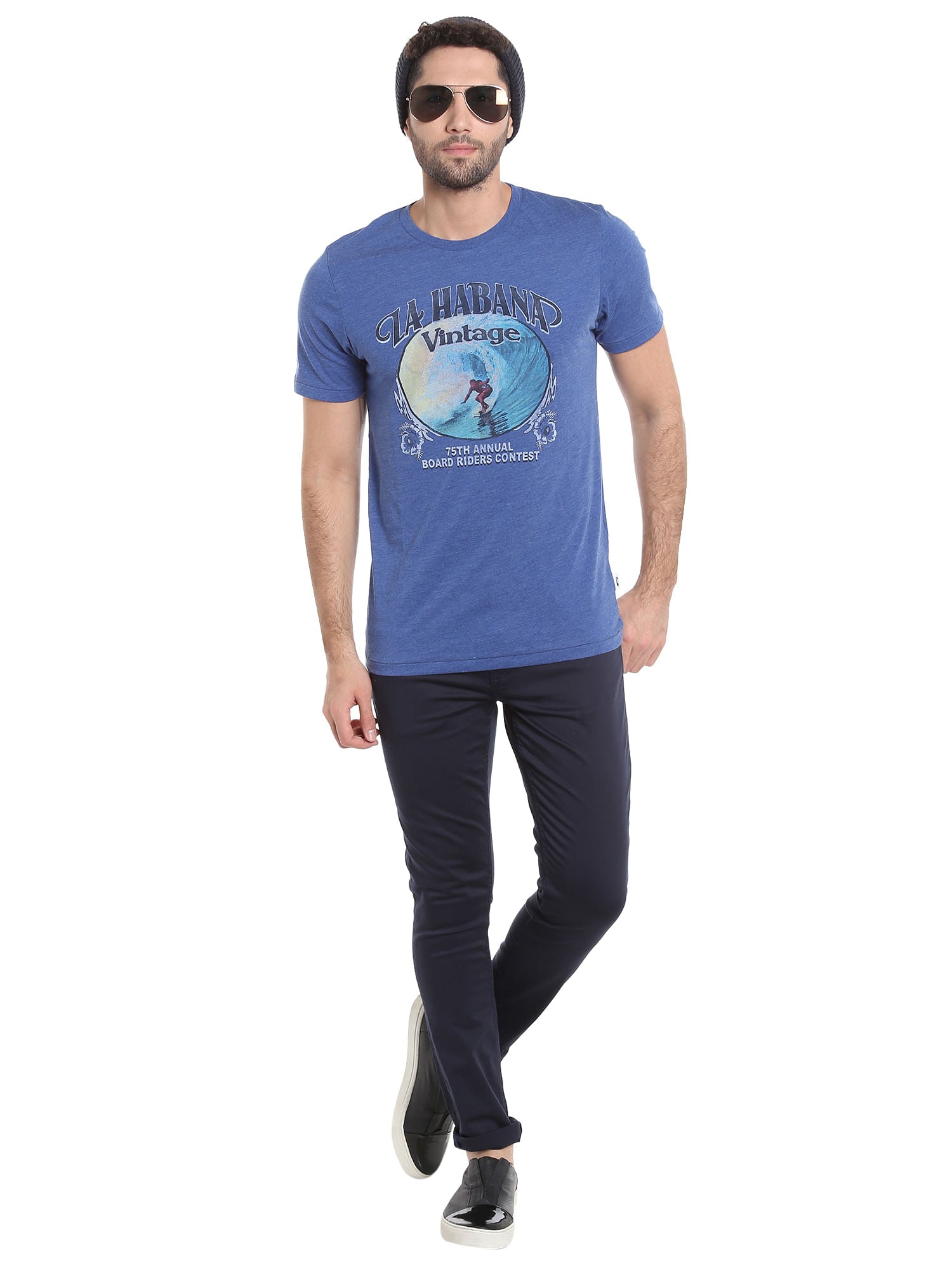 Blue Graphic Print Crew Neck T-Shirt