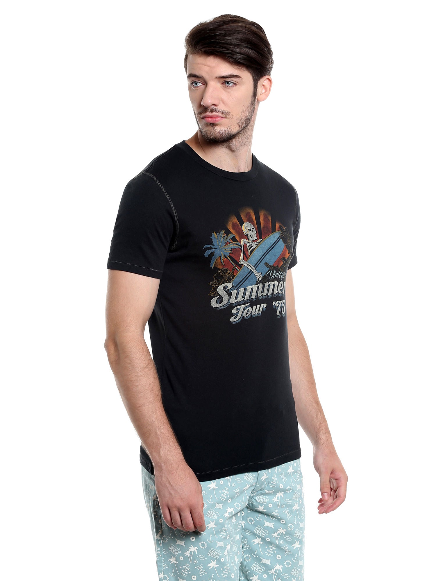 Graphic Print Black Crew Neck T-Shirt
