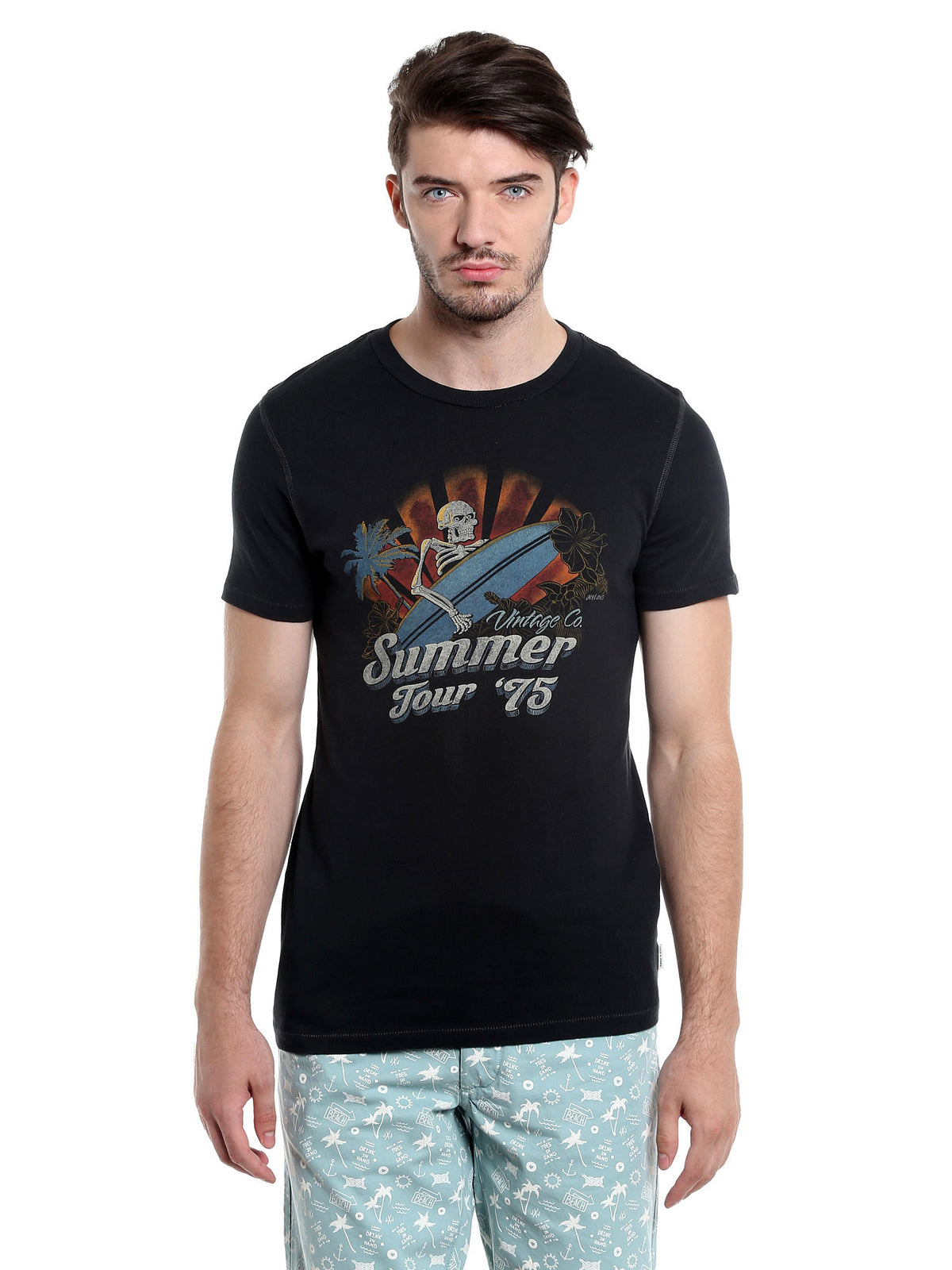 Graphic Print Black Crew Neck T-Shirt - S