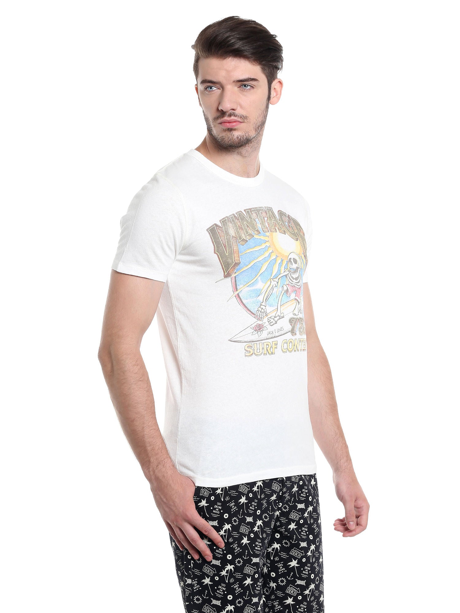 Graphic Print White Crew Neck T-Shirt