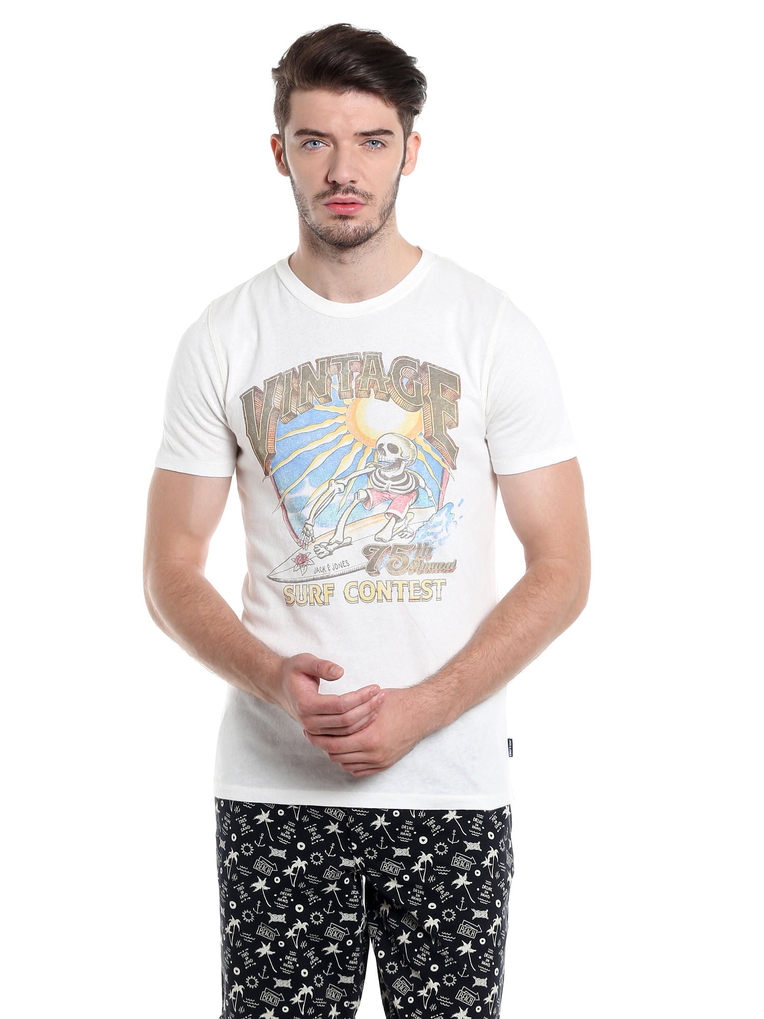 Graphic Print White Crew Neck T-Shirt