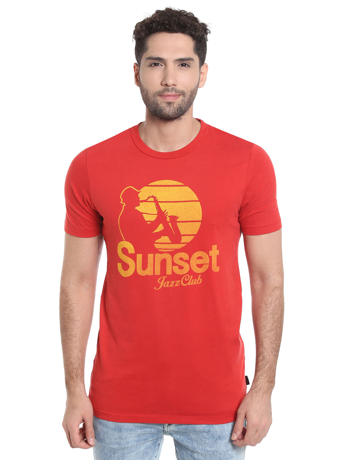 Red Graphic Print Crew Neck T-Shirt - S