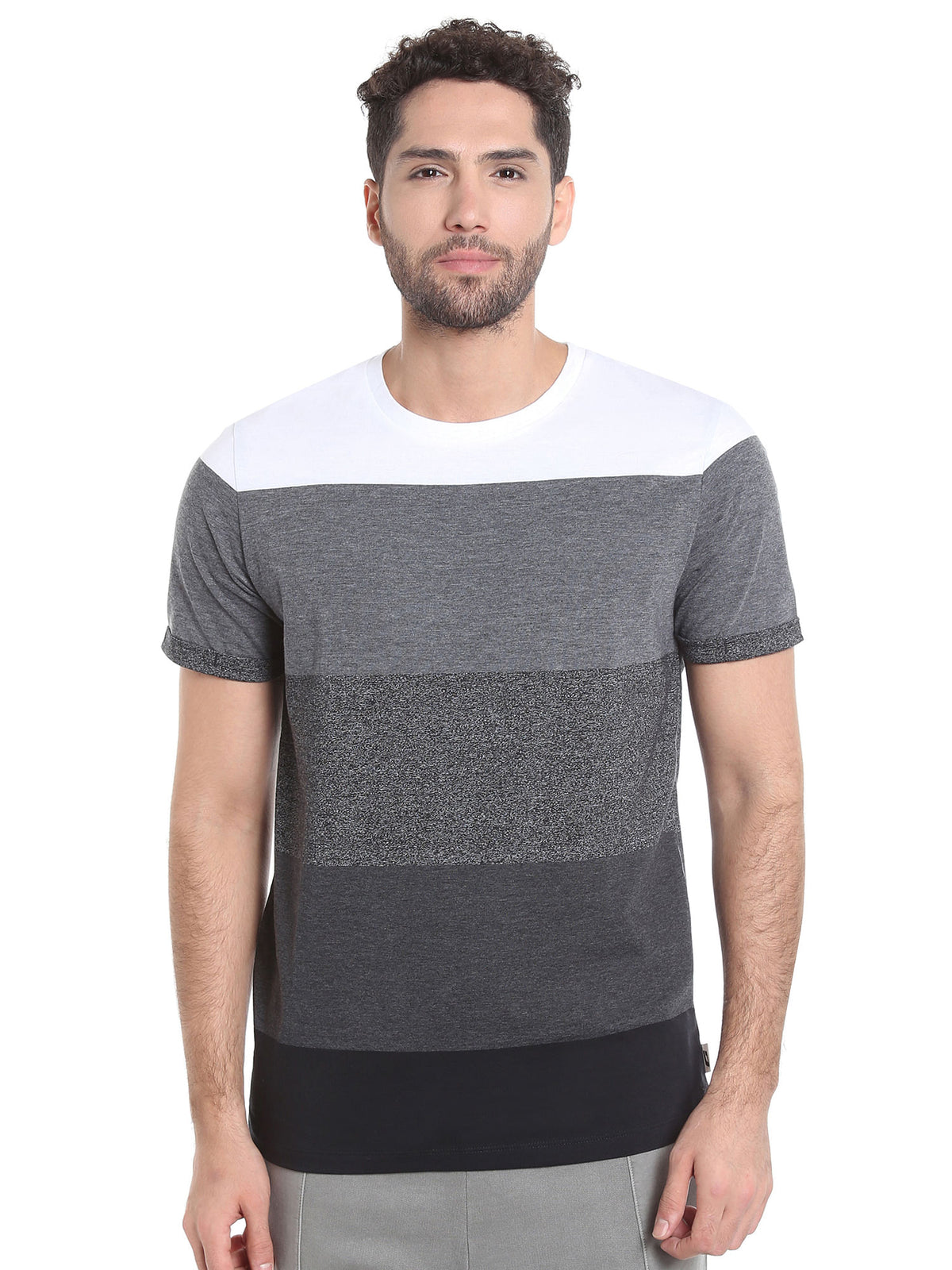Black Colour Blocked Striped Crew Neck T-Shirt - S