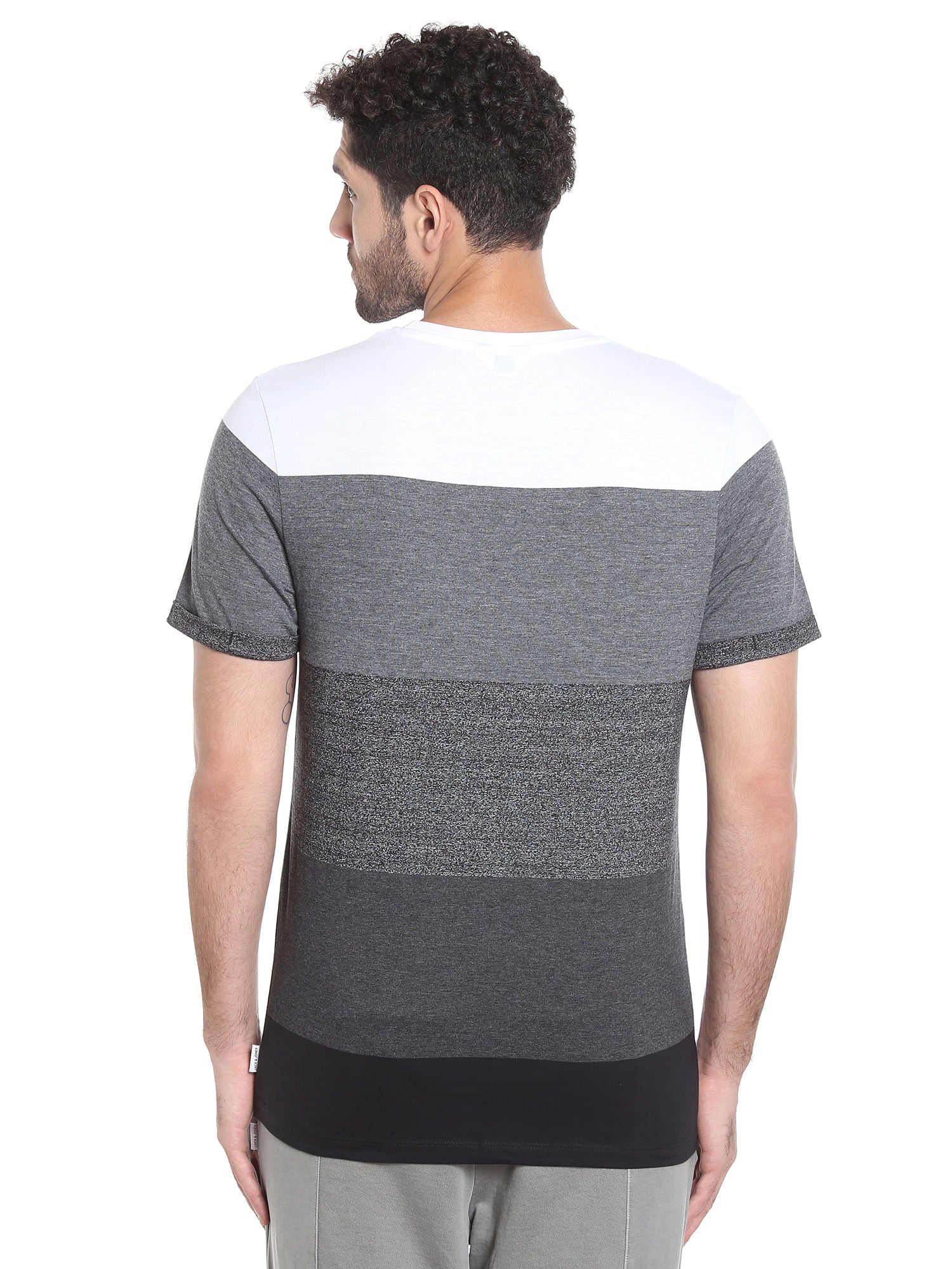 Black Colour Blocked Striped Crew Neck T-Shirt