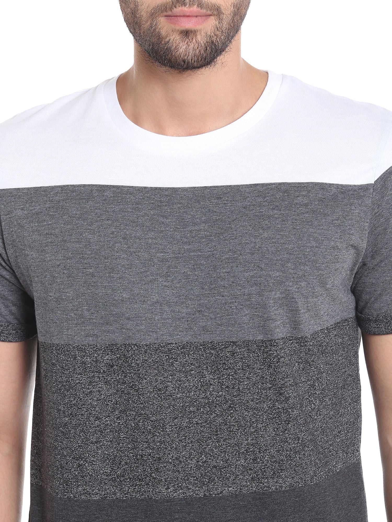 Black Colour Blocked Striped Crew Neck T-Shirt