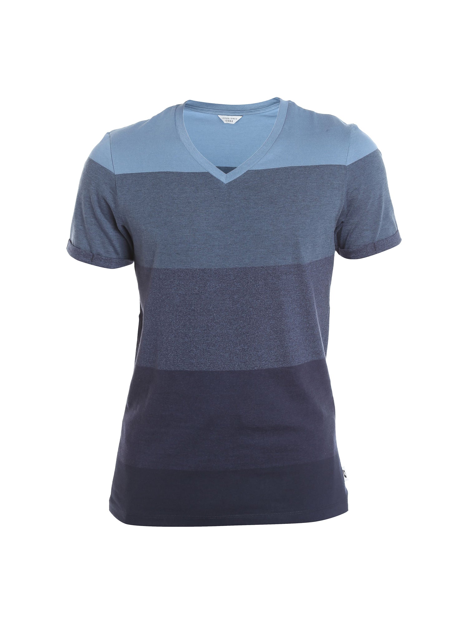 Blue Colour Blocked Striped V-Neck T-Shirt