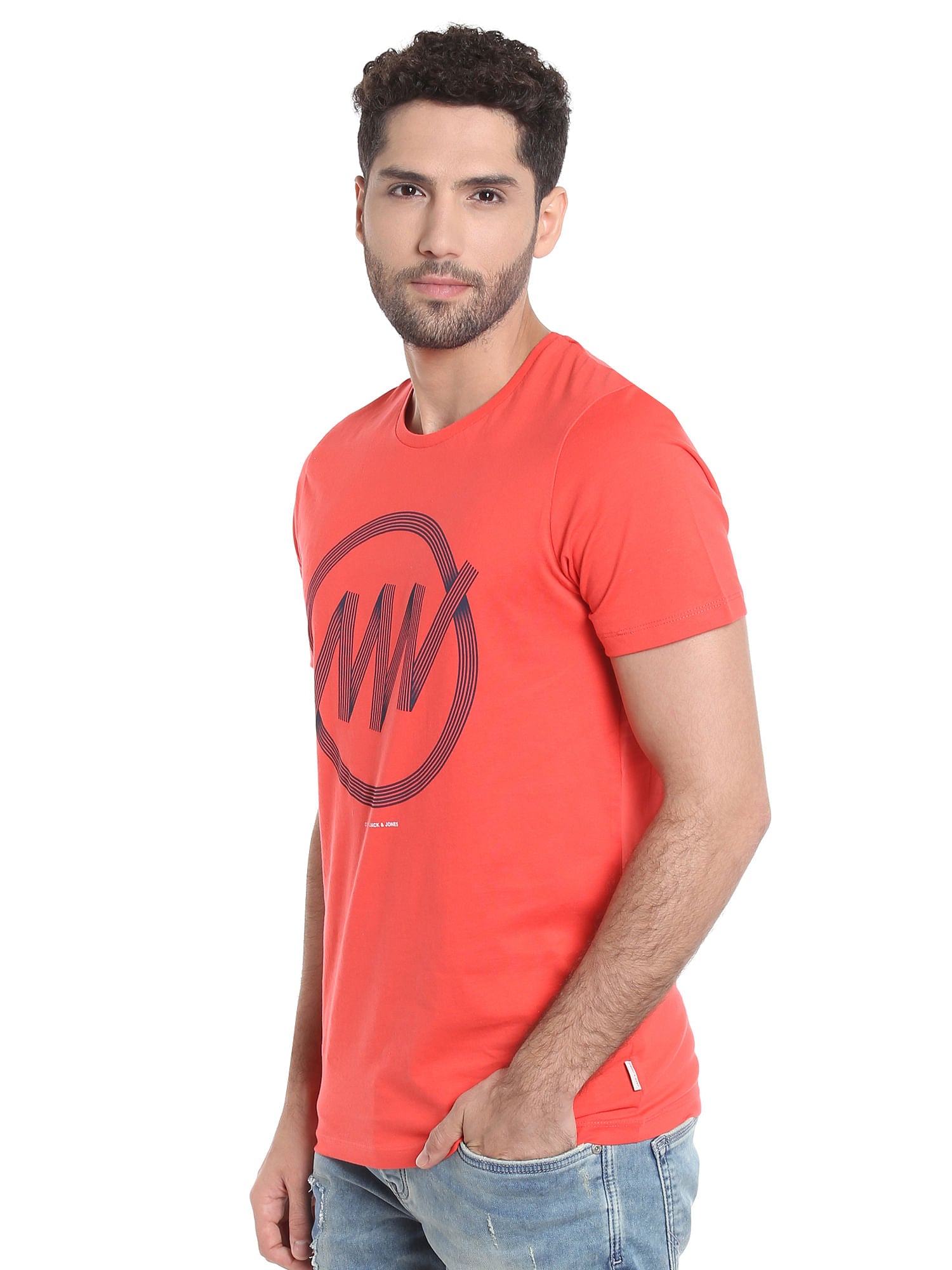Orange Circular Stripes Crew Neck T-Shirt