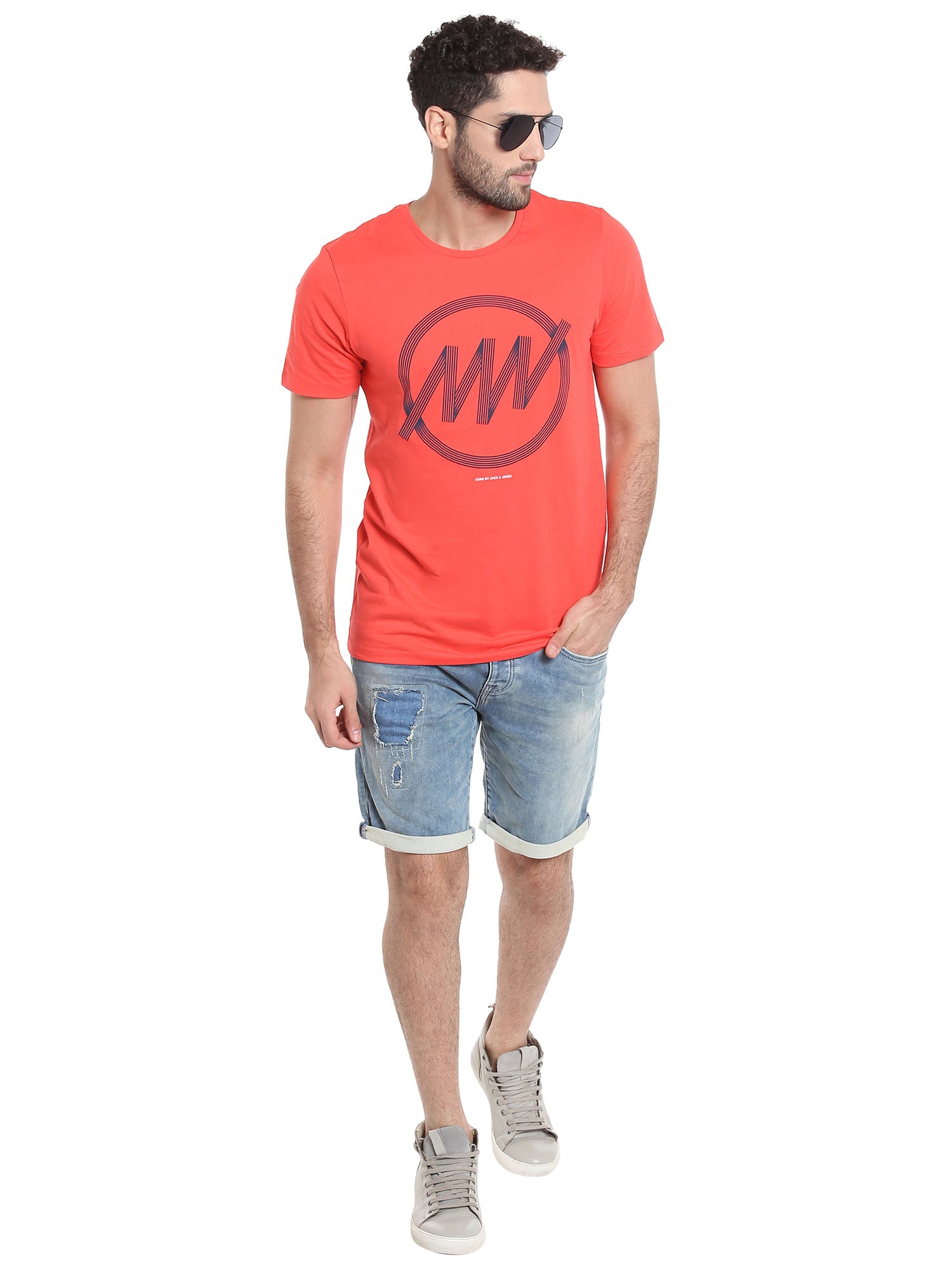 Orange Circular Stripes Crew Neck T-Shirt