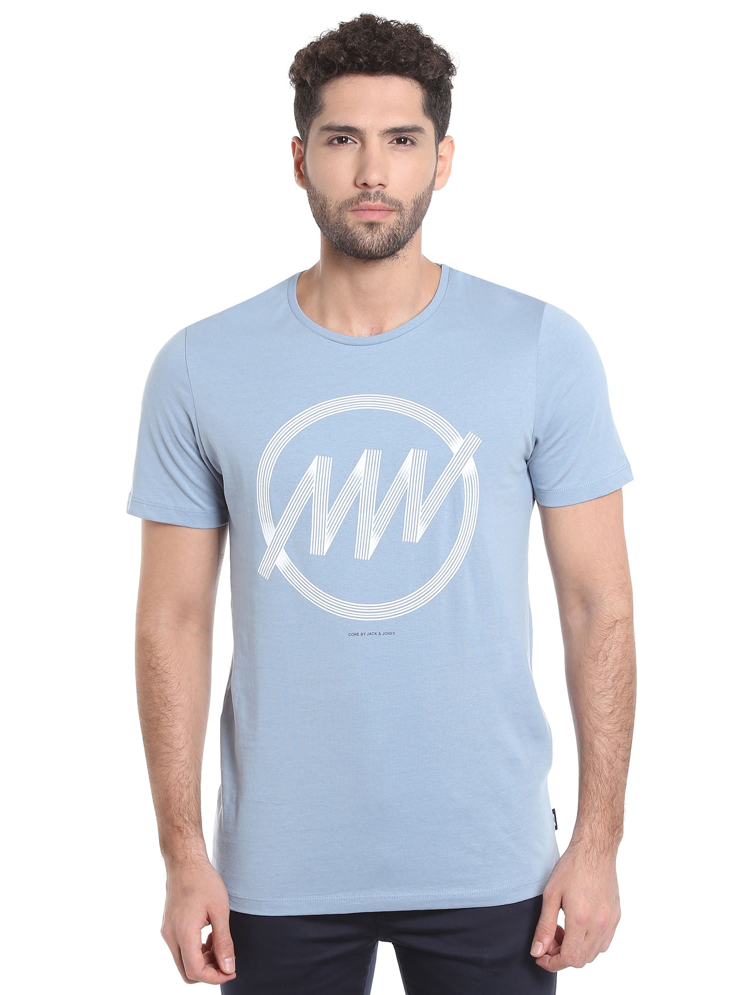 Light Blue Circular Striped Crew Neck T-Shirt