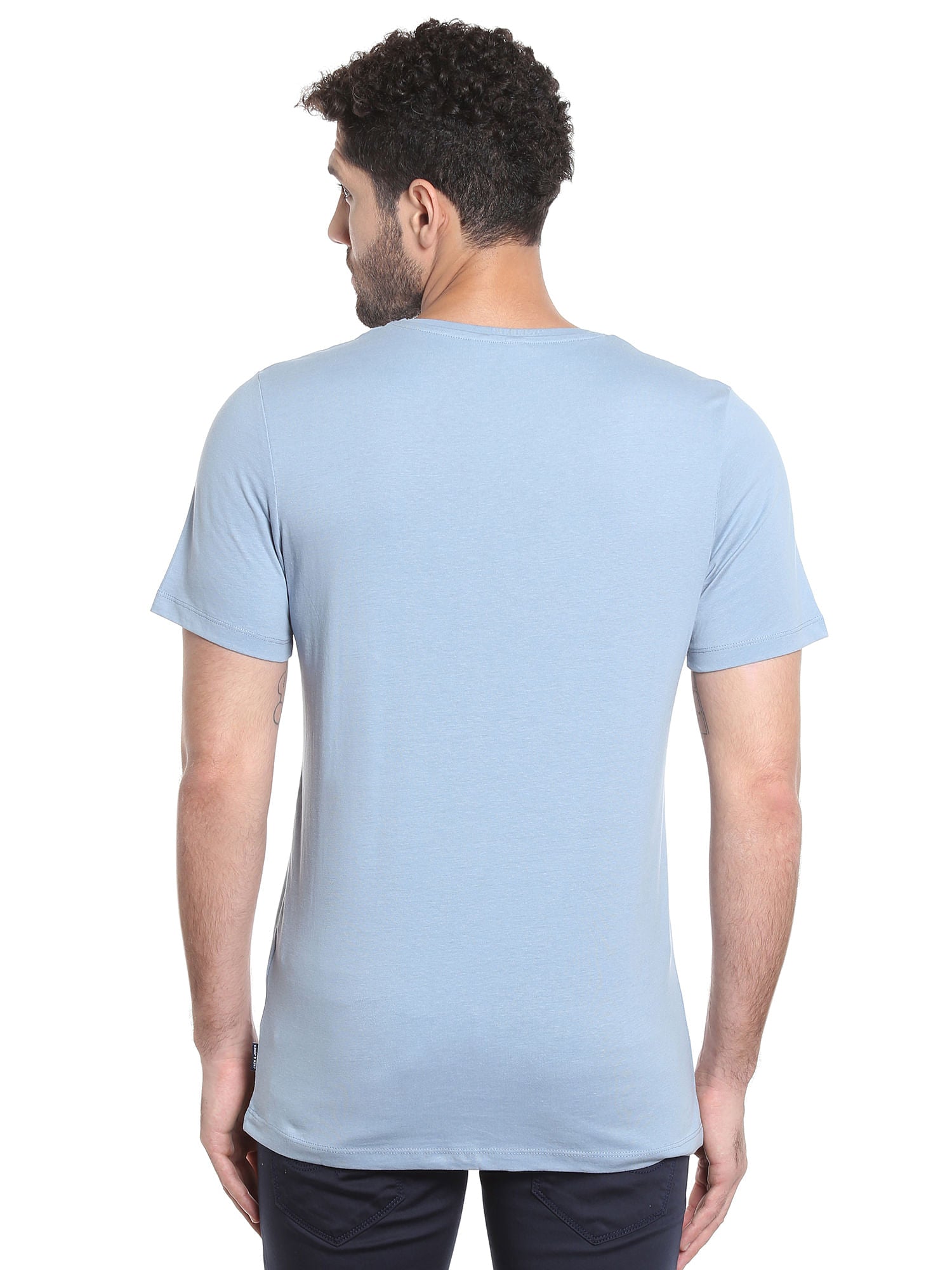 Light Blue Circular Striped Crew Neck T-Shirt