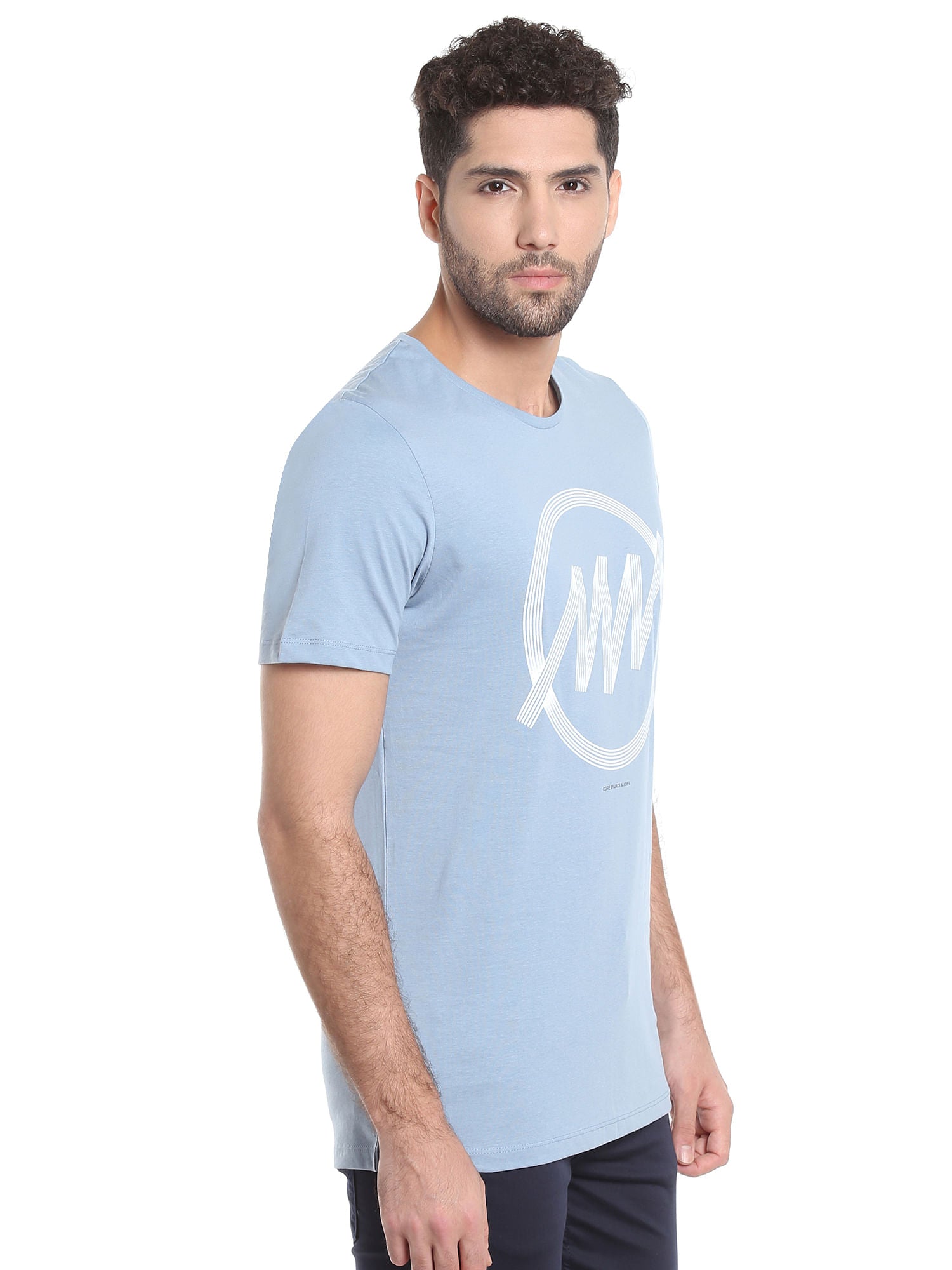 Light Blue Circular Striped Crew Neck T-Shirt