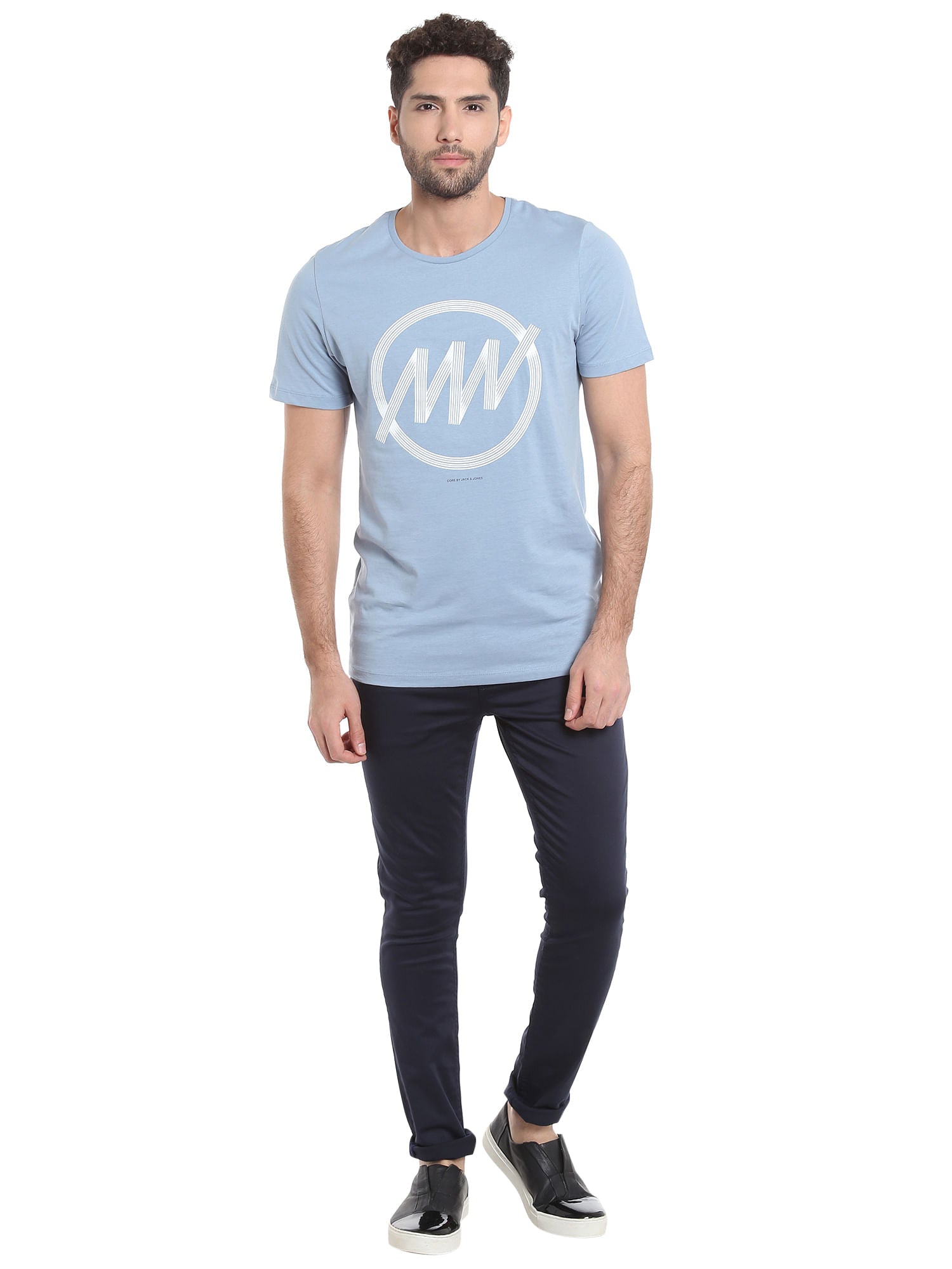 Light Blue Circular Striped Crew Neck T-Shirt