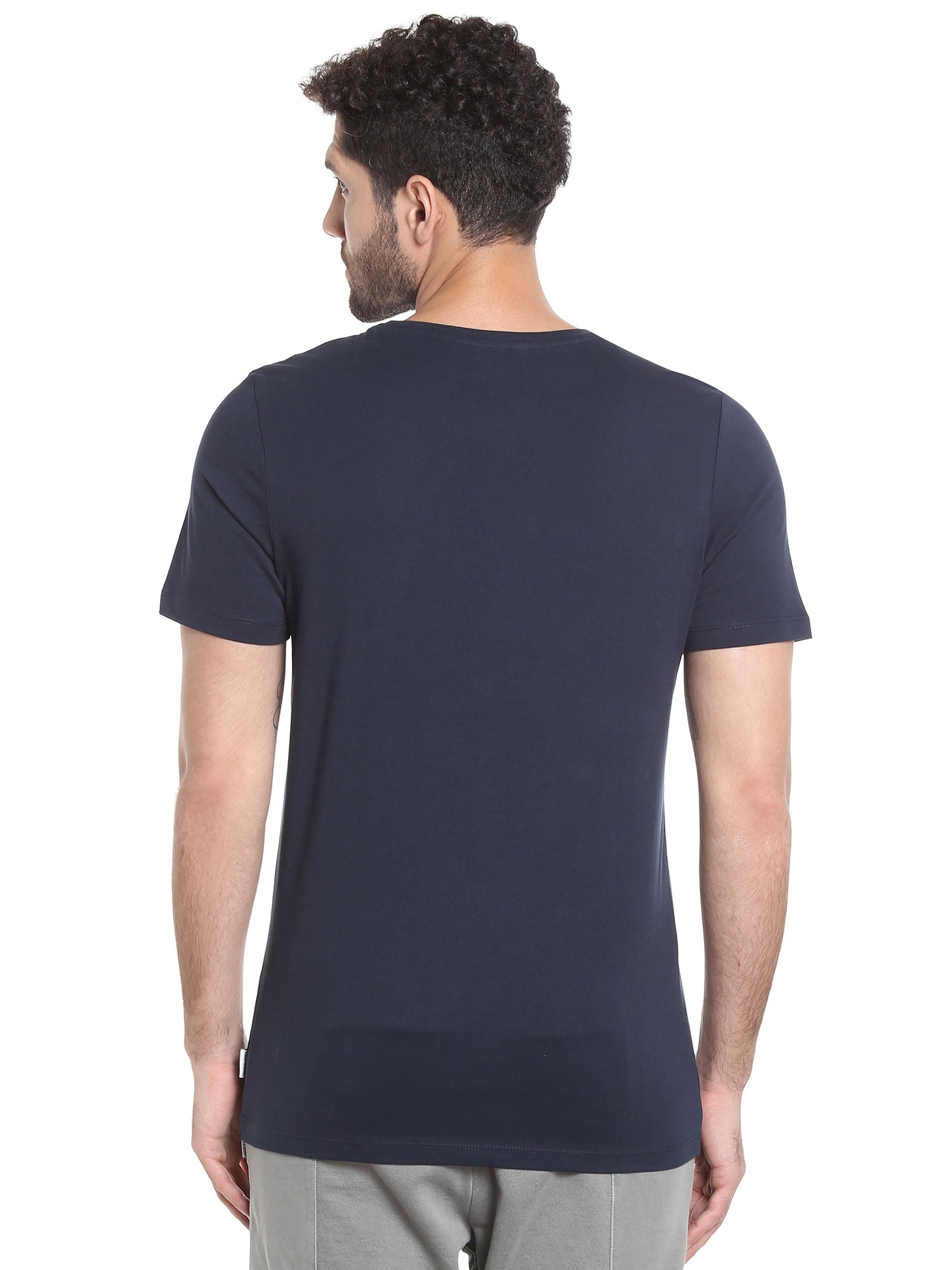 Dark Blue Circular Striped Crew Neck T-Shirt