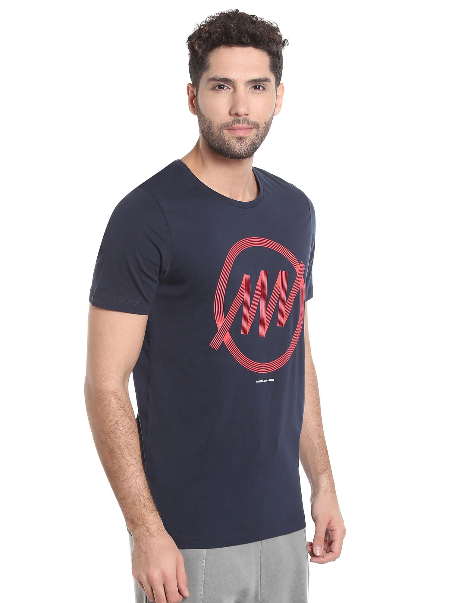 Dark Blue Circular Striped Crew Neck T-Shirt