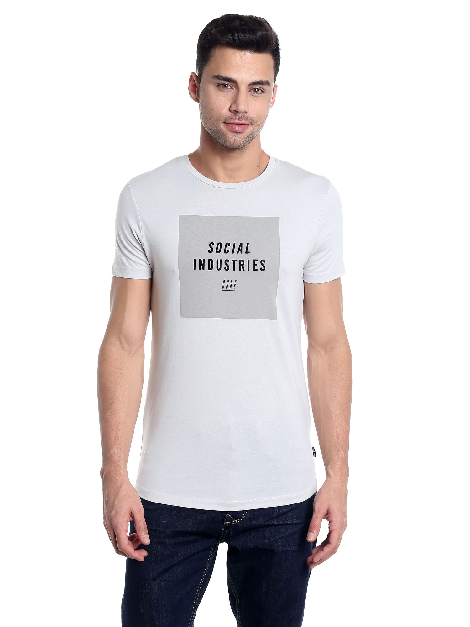 Grey Printed Slim Fit T-Shirt