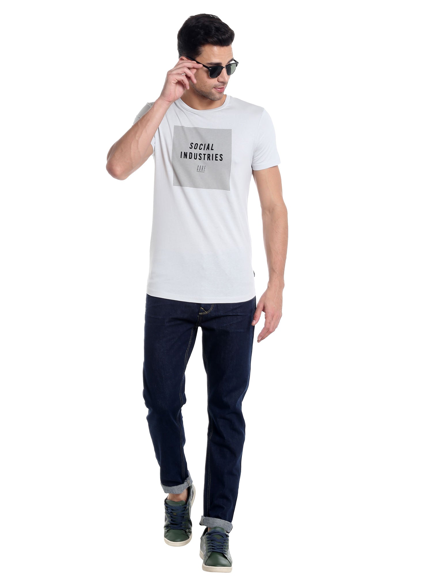 Grey Printed Slim Fit T-Shirt