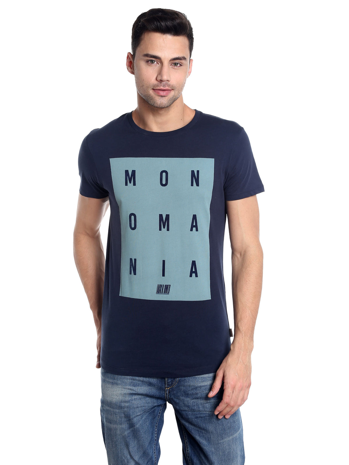 Dark Blue Printed Slim Fit T-Shirt - S