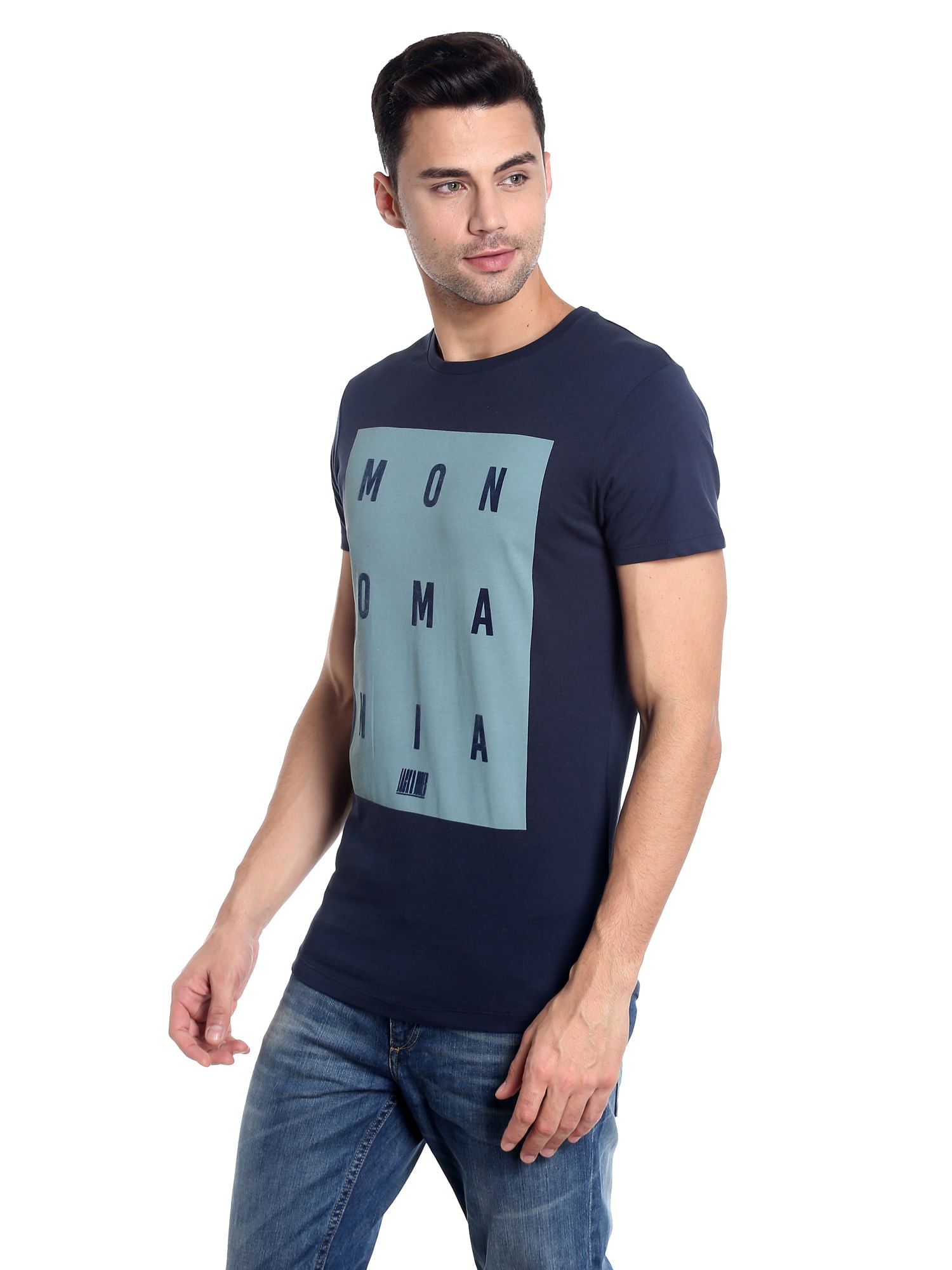 Dark Blue Printed Slim Fit T-Shirt