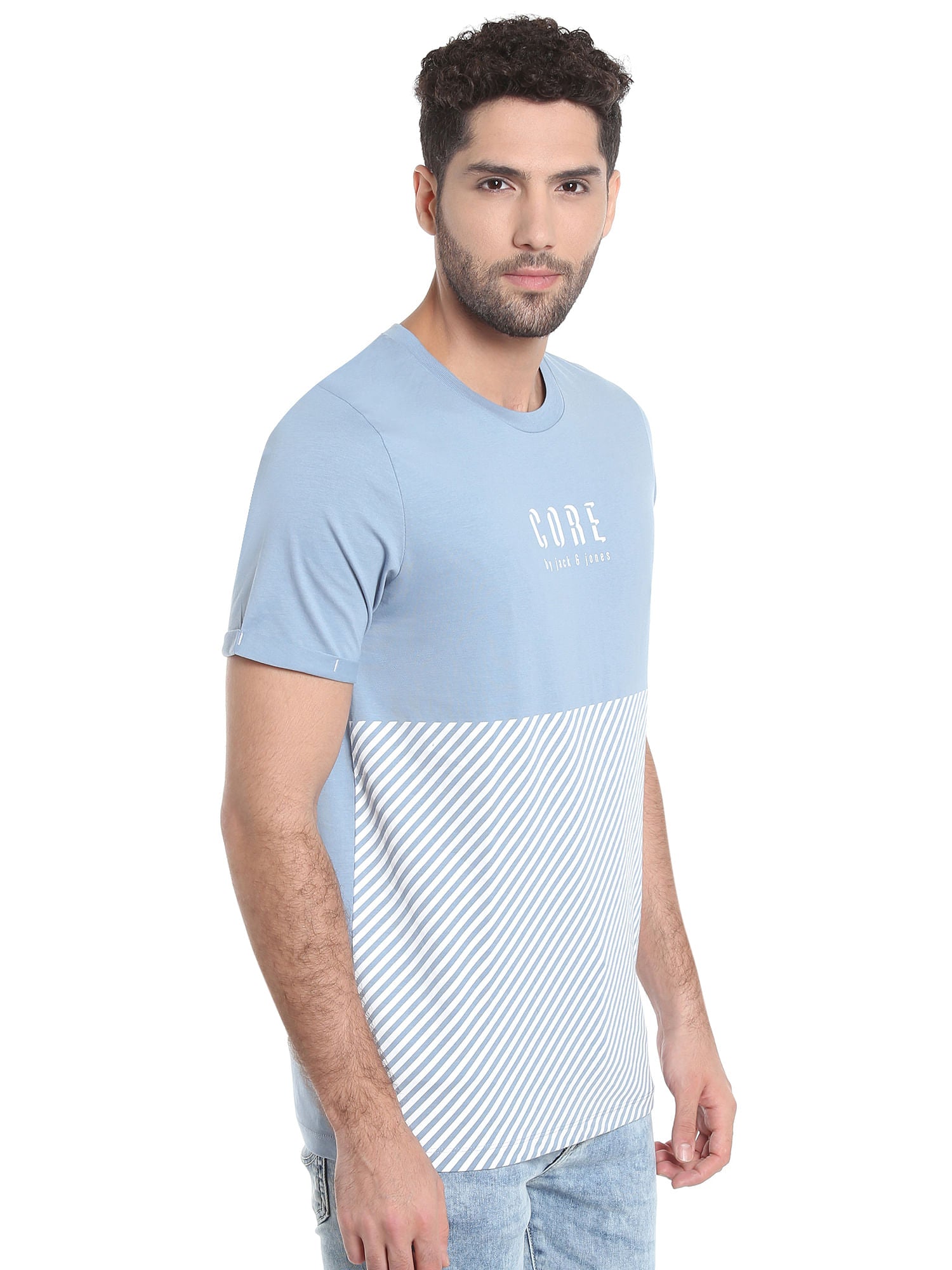 Light Blue Striped Crew Neck T-Shirt