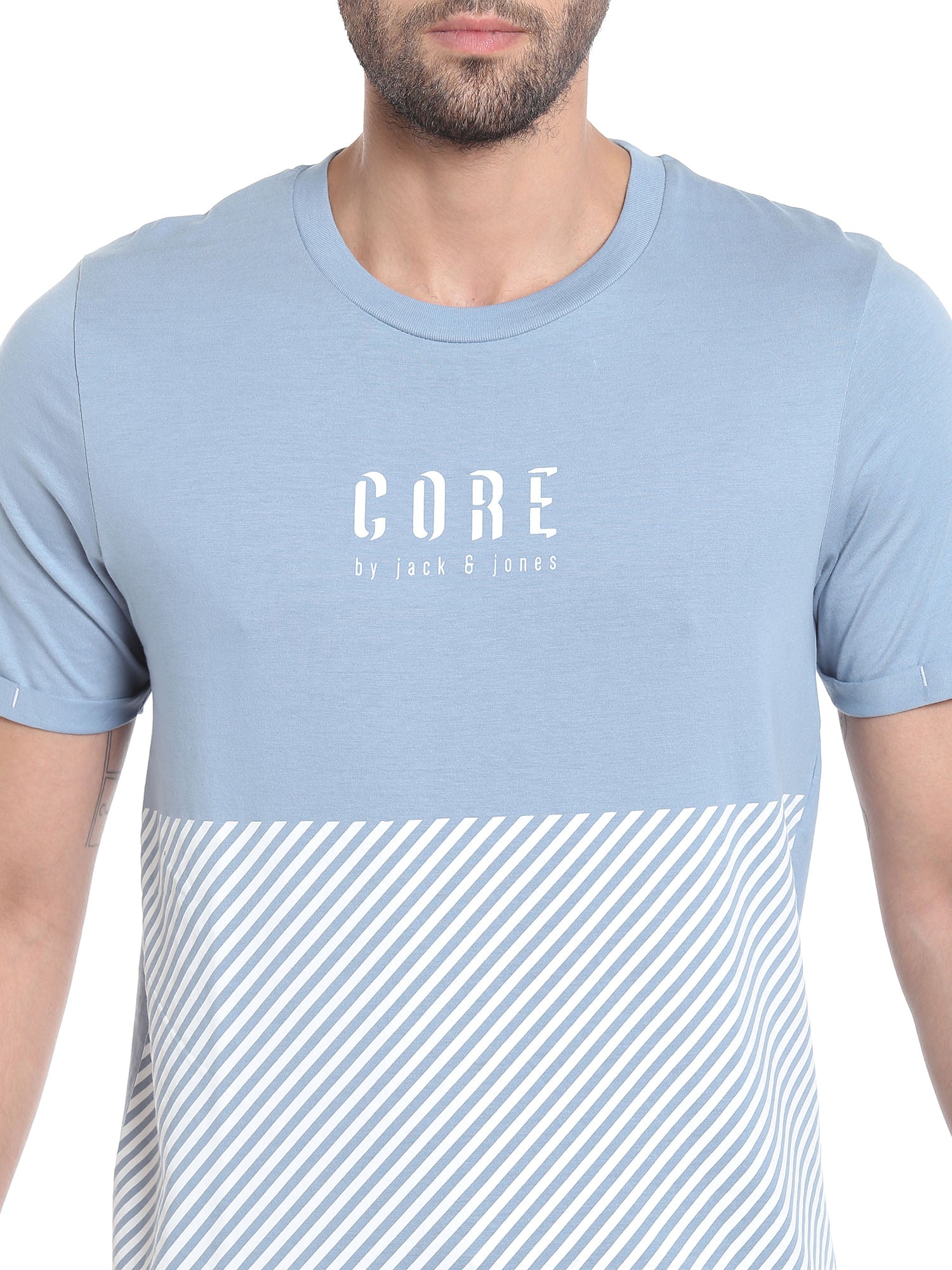 Light Blue Striped Crew Neck T-Shirt
