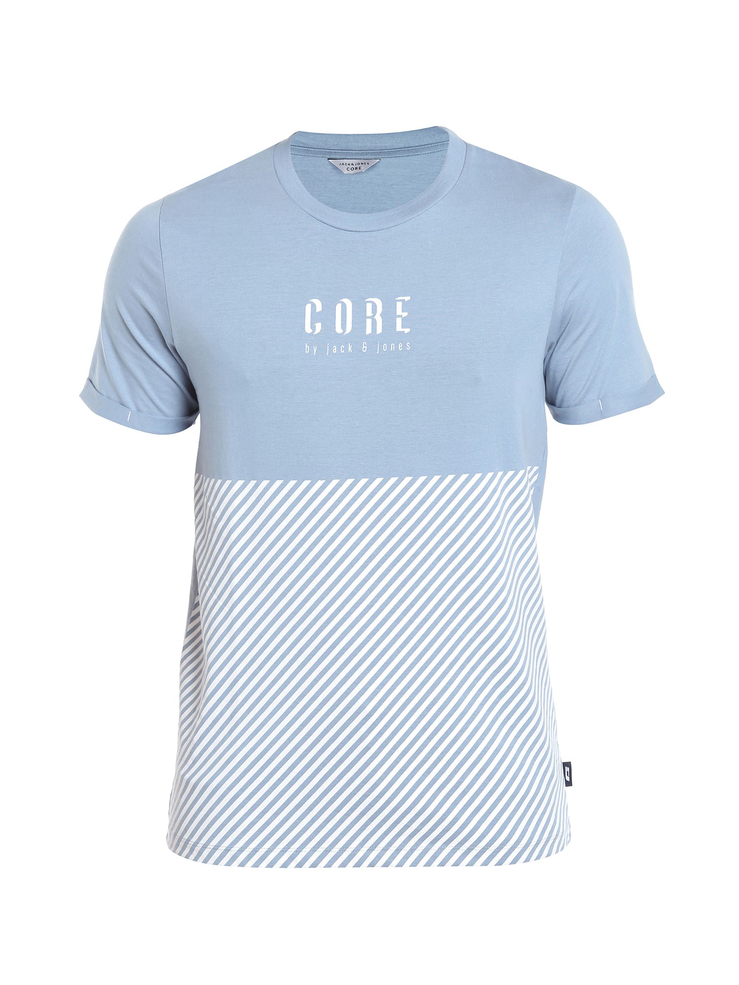 Light Blue Striped Crew Neck T-Shirt