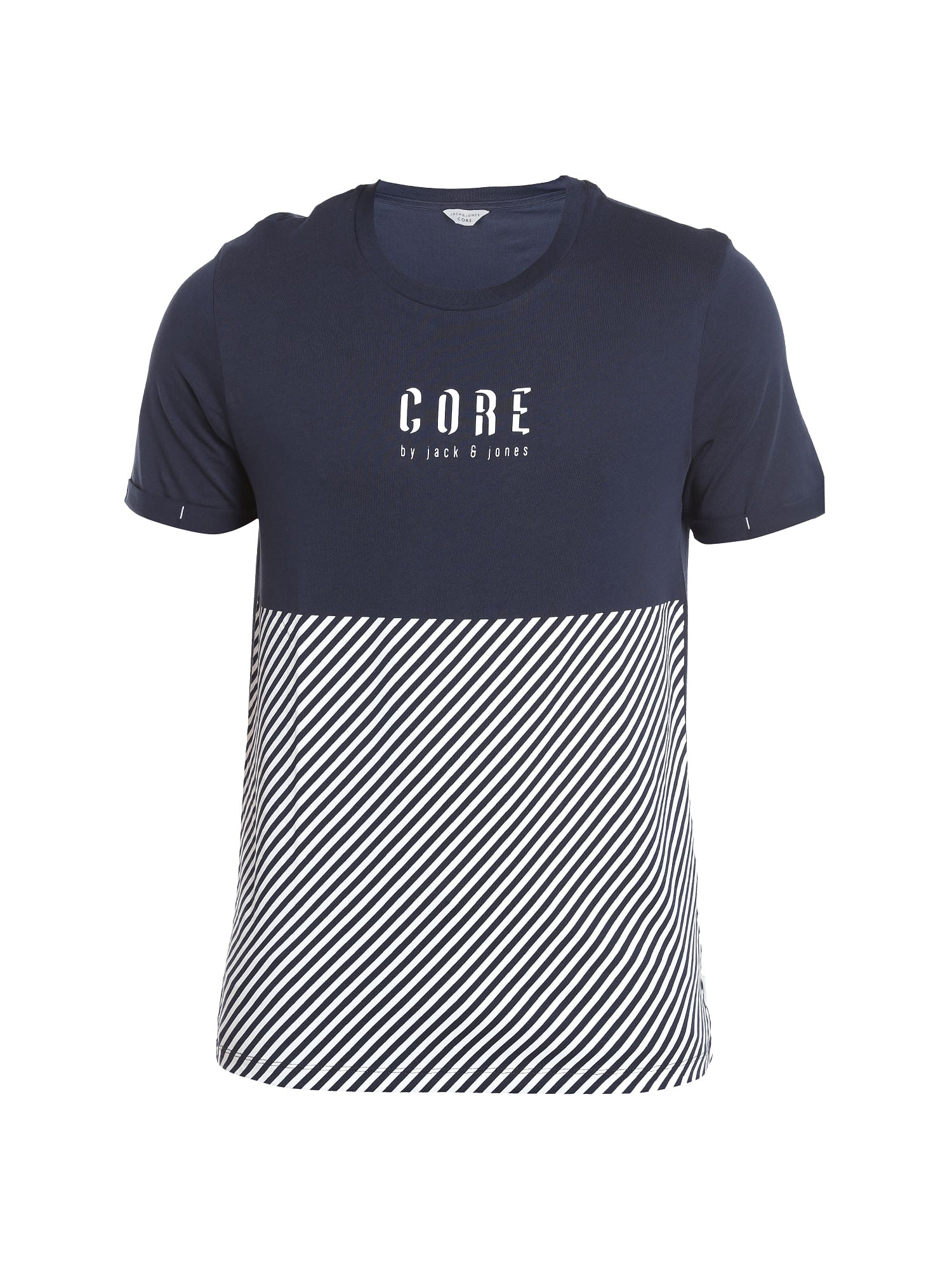 Dark Blue Striped Crew Neck T-Shirt