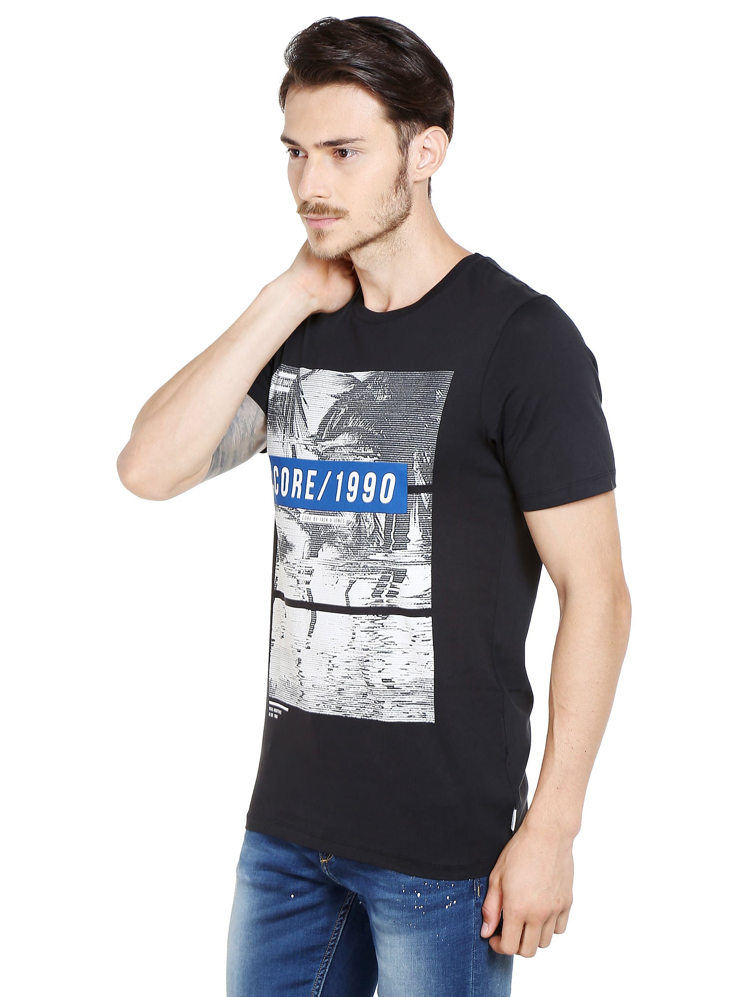 Graphic Print Black Crew Neck T-Shirt