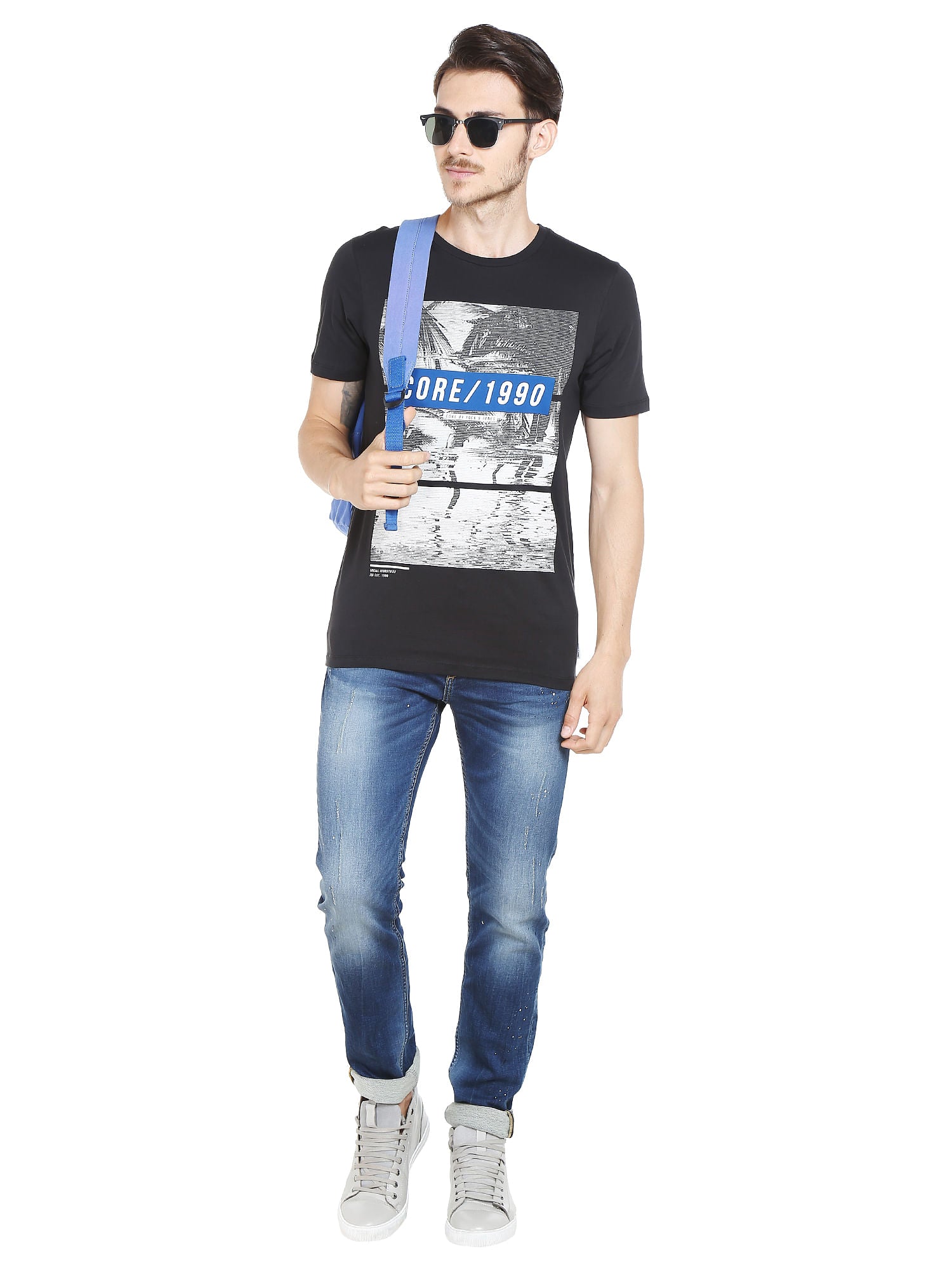 Graphic Print Black Crew Neck T-Shirt