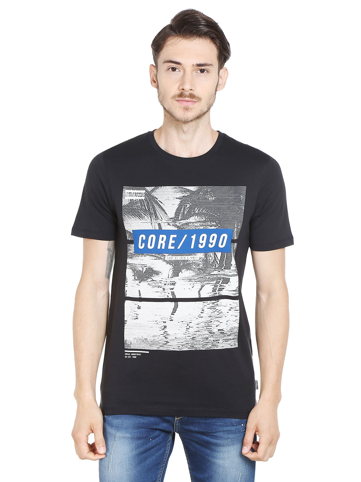 Graphic Print Black Crew Neck T-Shirt - S