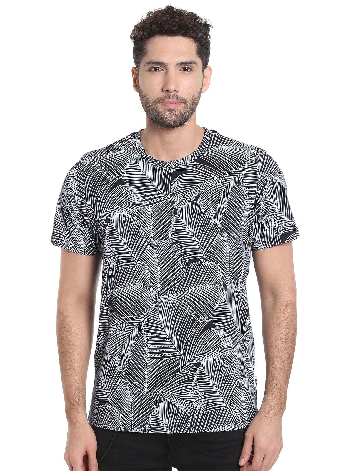 Dark Navy Abstract Print Crew Neck T-Shirt - S
