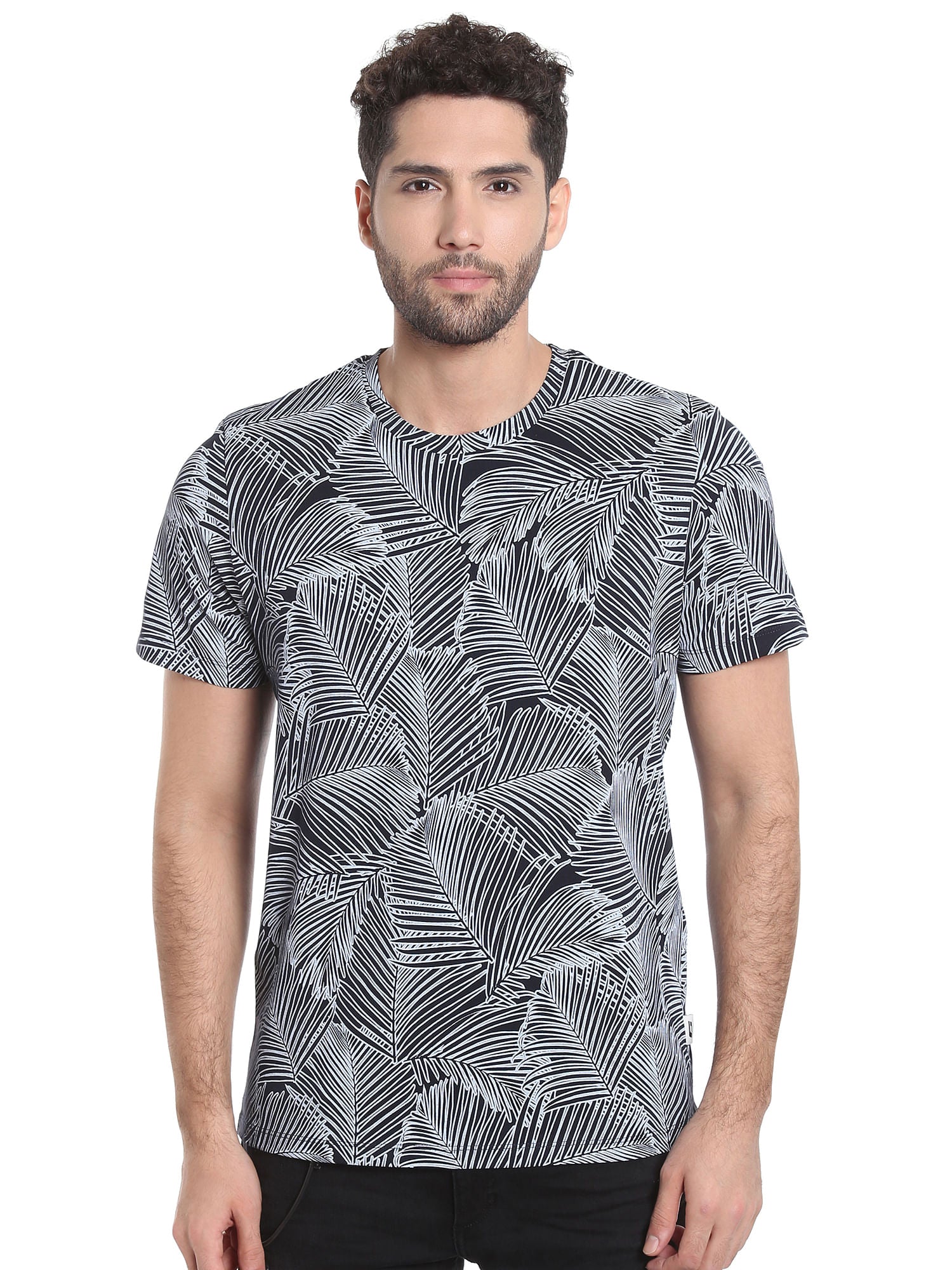 Dark Navy Abstract Print Crew Neck T-Shirt