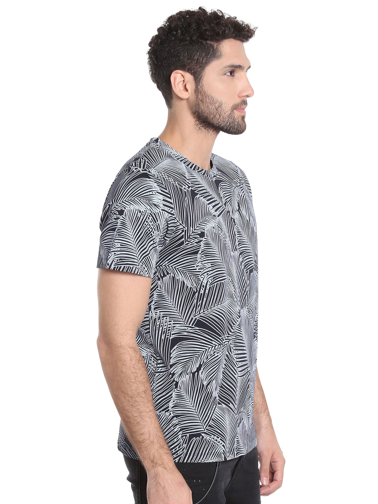 Dark Navy Abstract Print Crew Neck T-Shirt