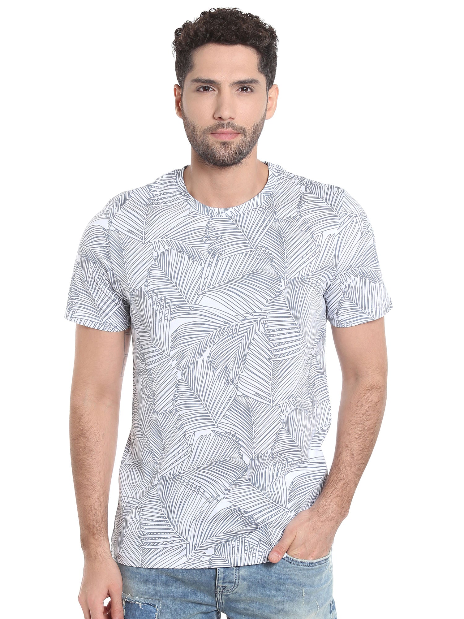 White Abstract Print Crew Neck T-Shirt