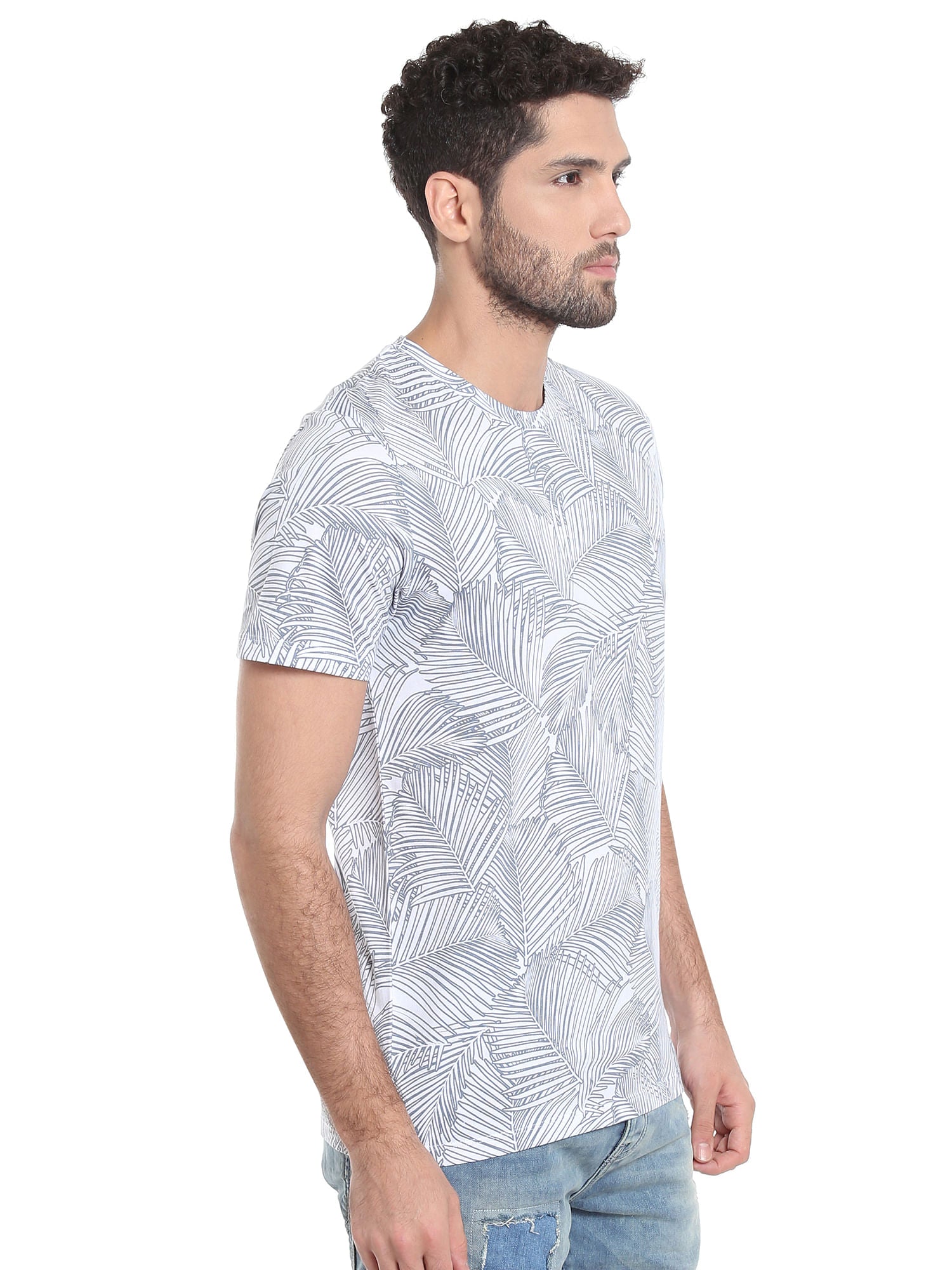 White Abstract Print Crew Neck T-Shirt