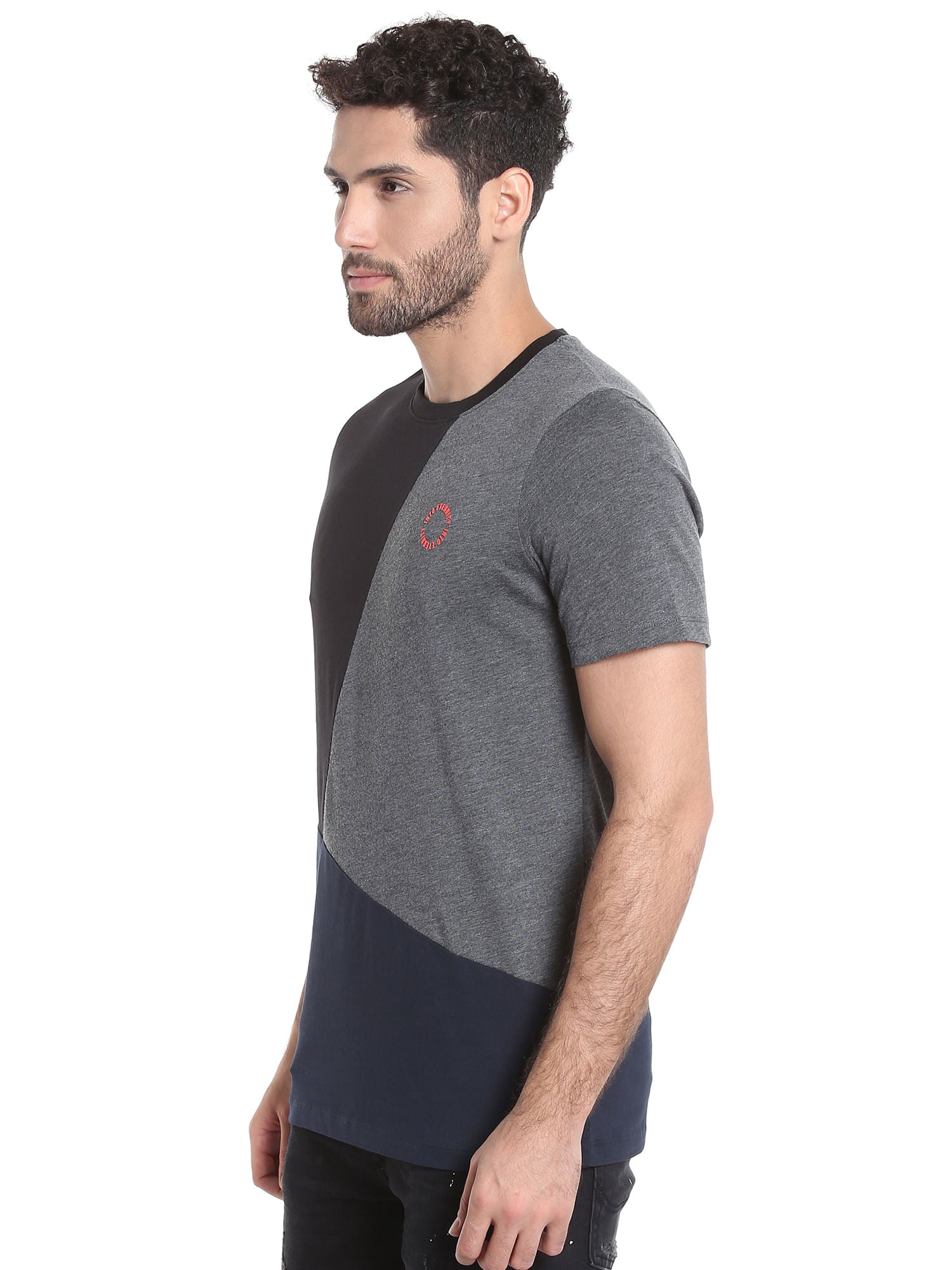 Black Colour Blocked Crew Neck T-Shirt