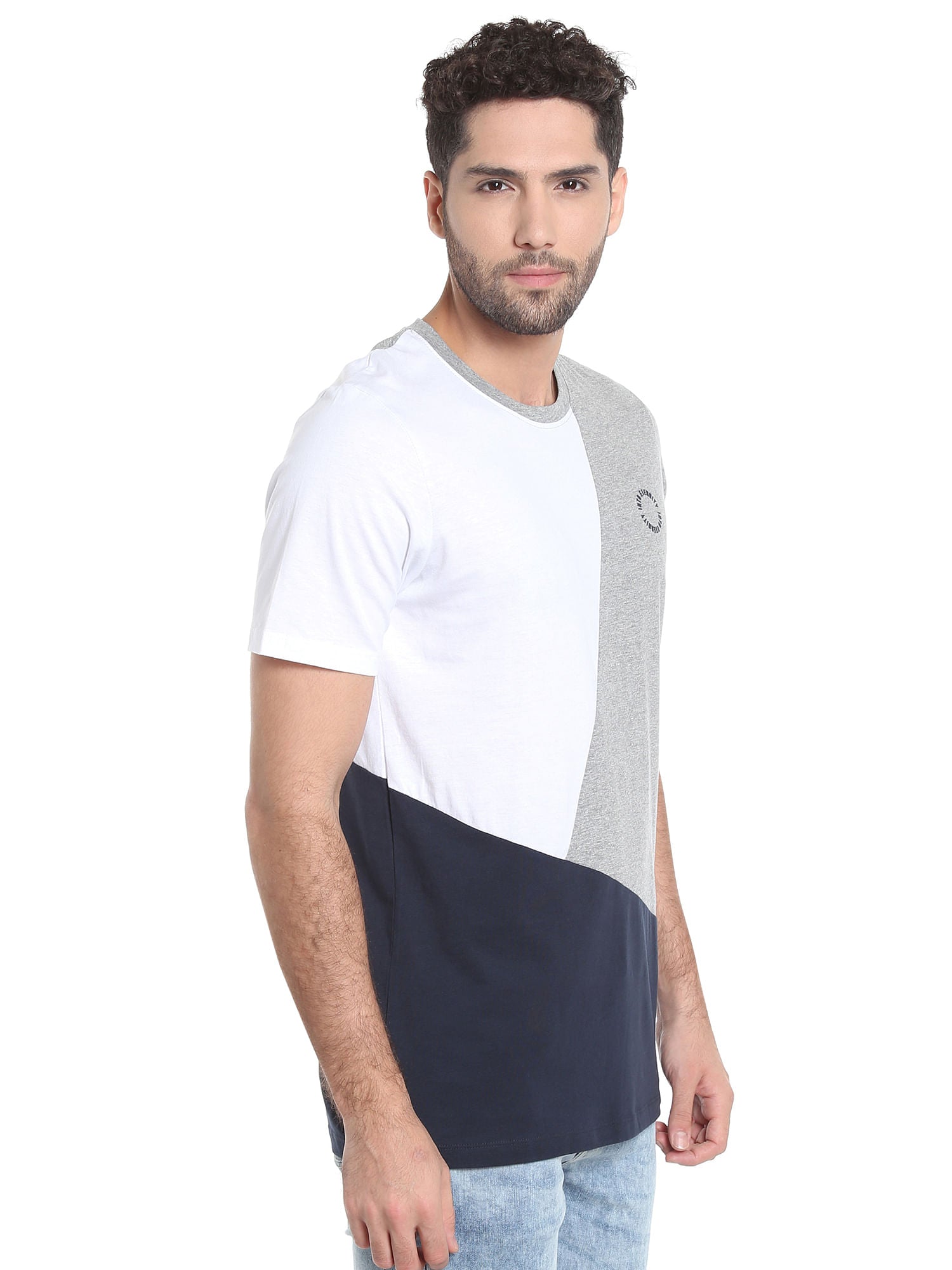 Light Grey Colour Blocked Crew Neck T-Shirt