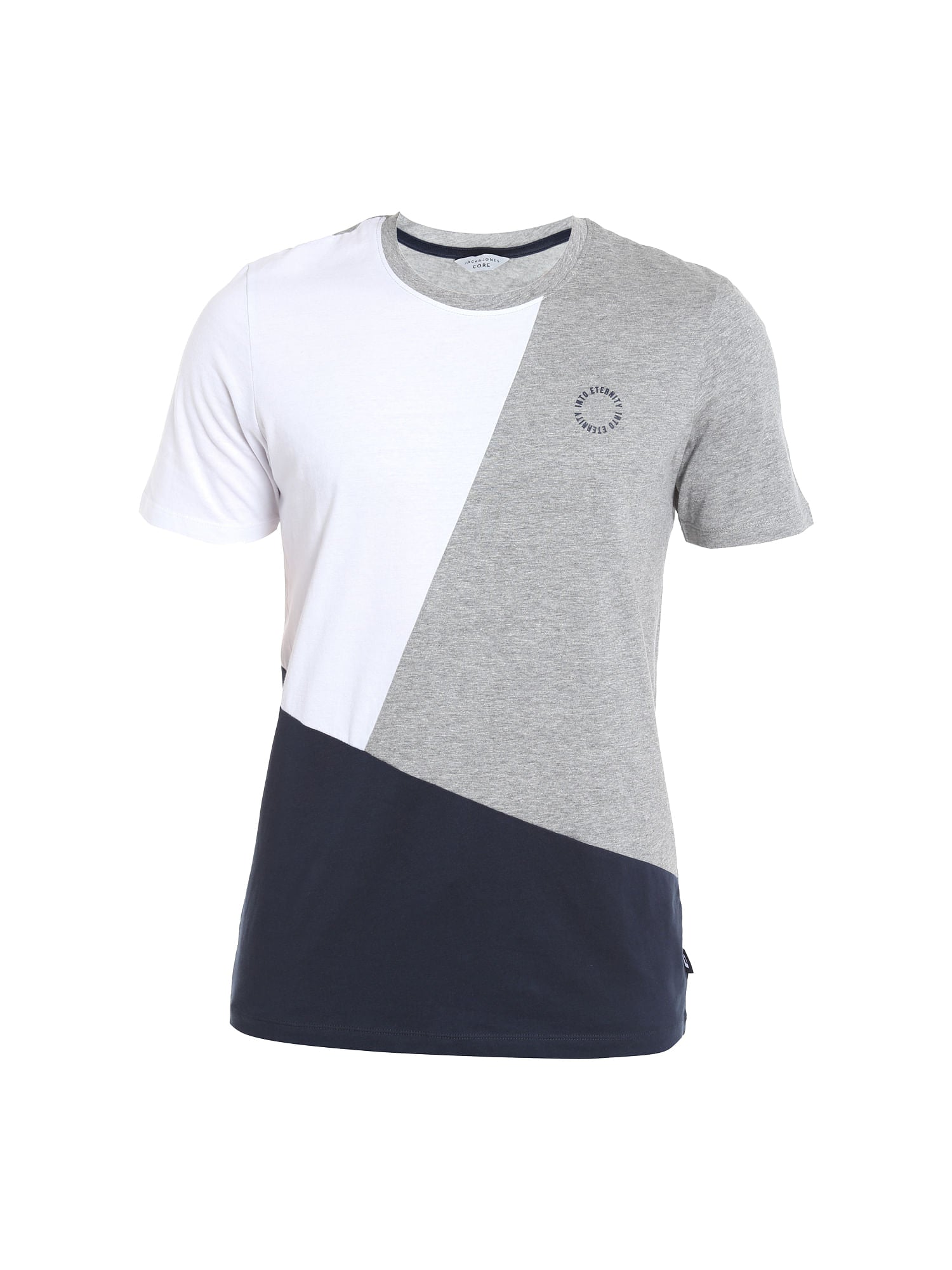 Light Grey Colour Blocked Crew Neck T-Shirt