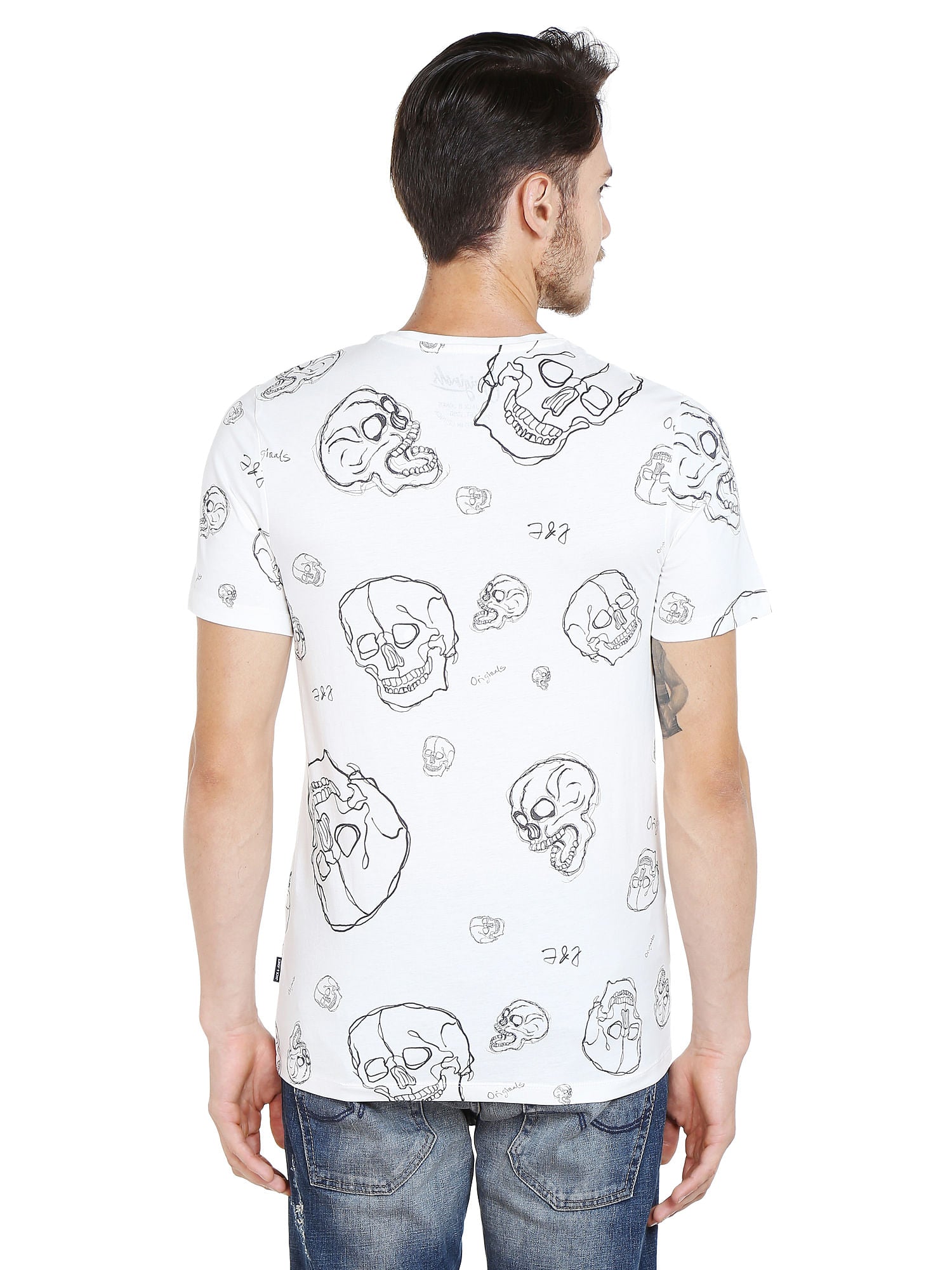 White Skull Print Crew Neck T-Shirt